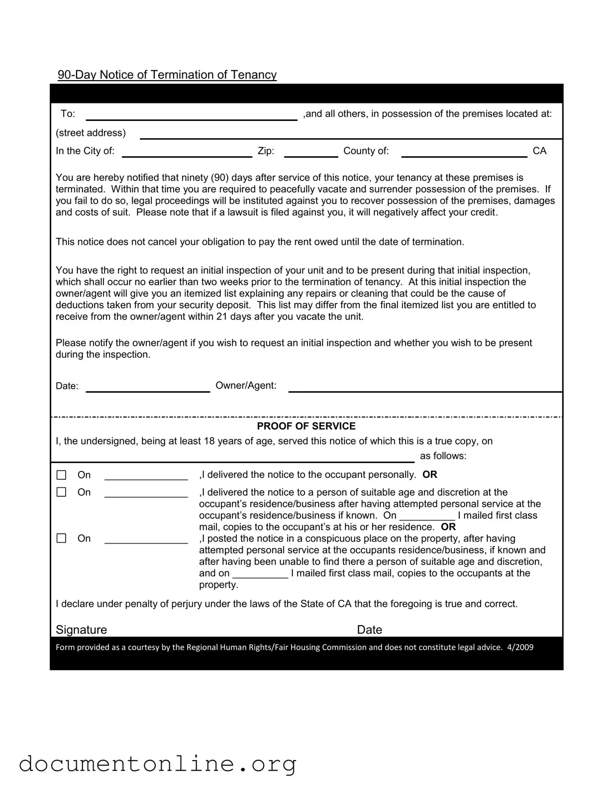 Free 90 Day Notice To Move Out Template