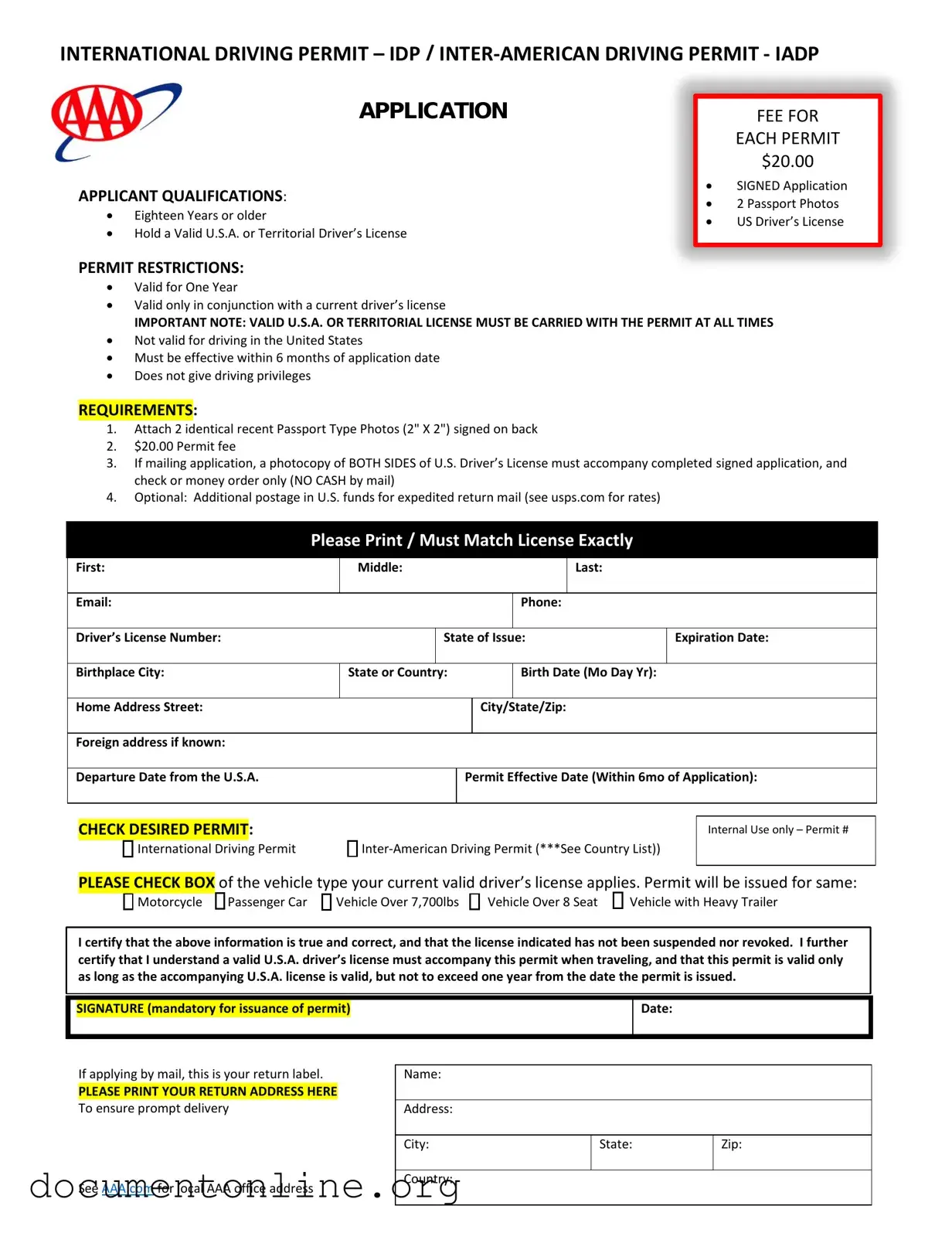 Free Aaa International Driving Permit Application Template