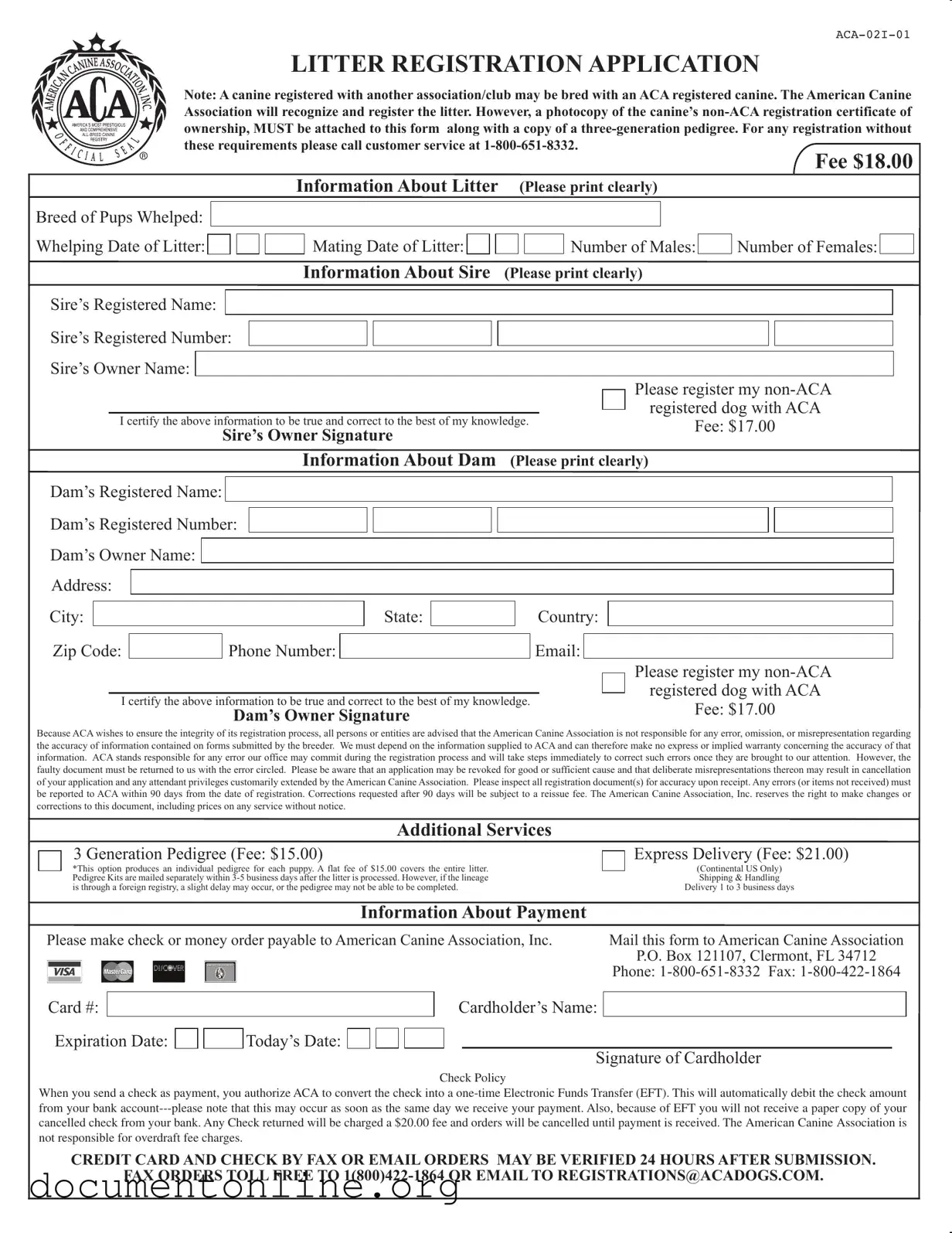 Free Aca Litter Registration Template