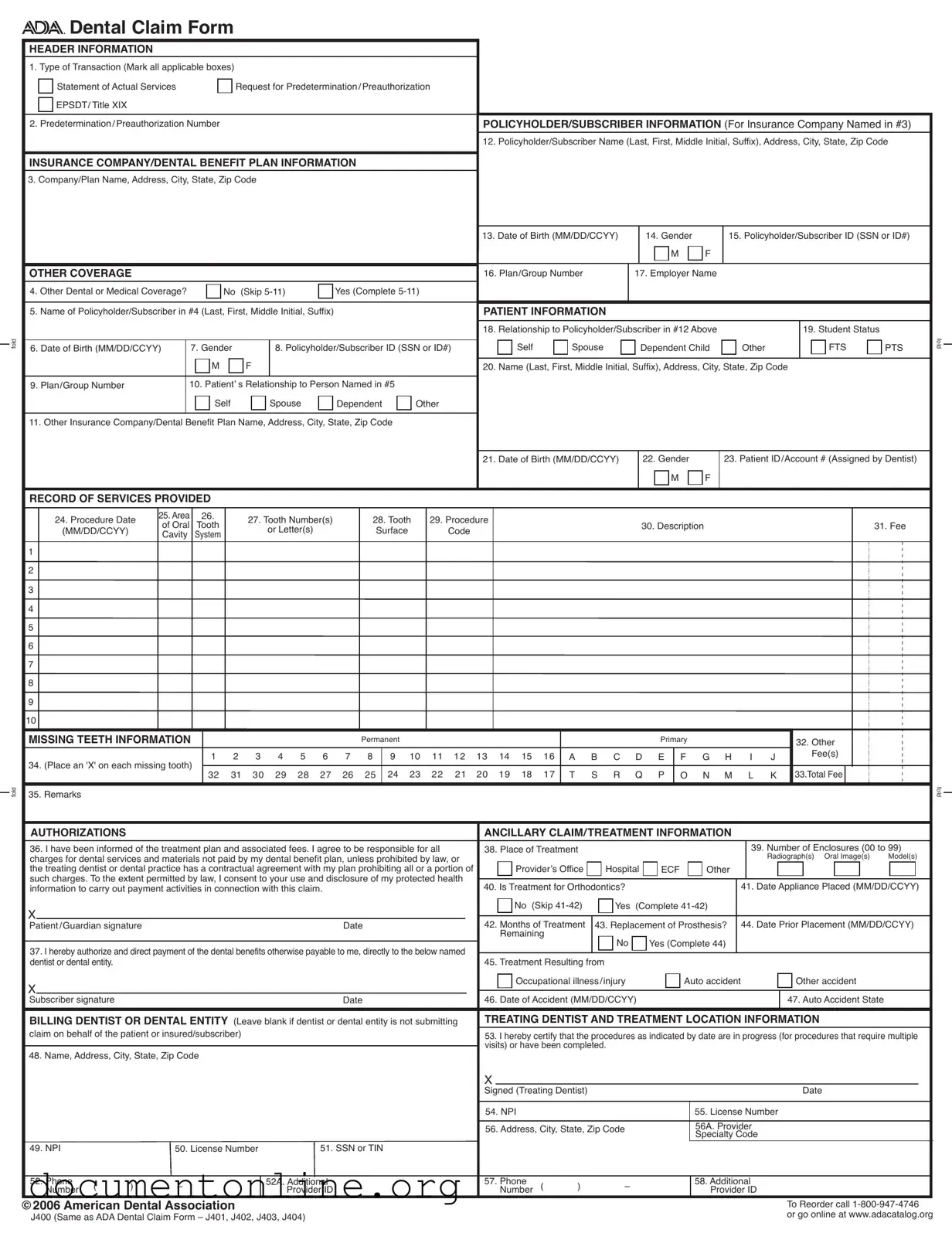 Free Ada Dental Claim Template