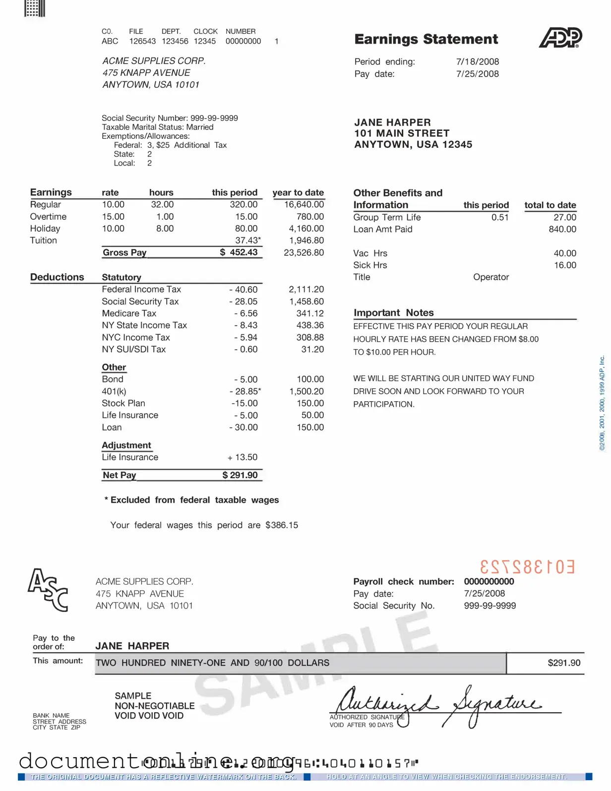 Free Adp Pay Stub Template