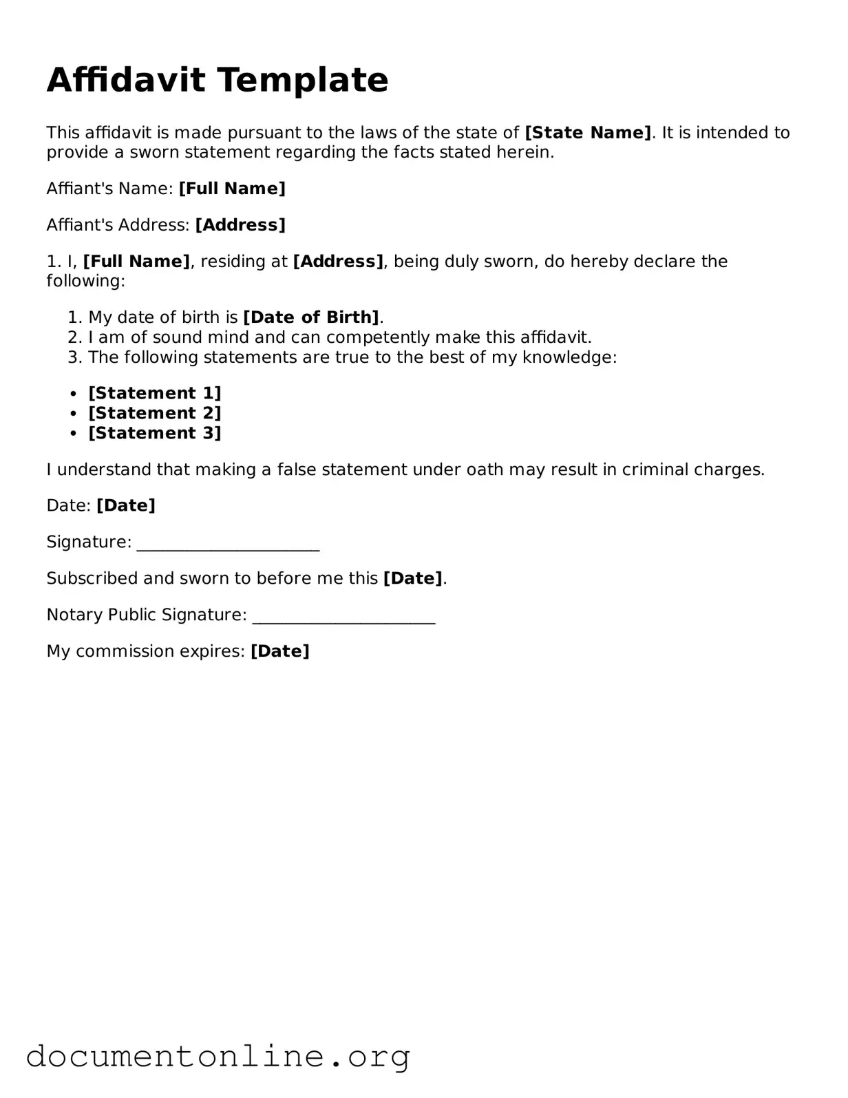 Free Affidavit Form