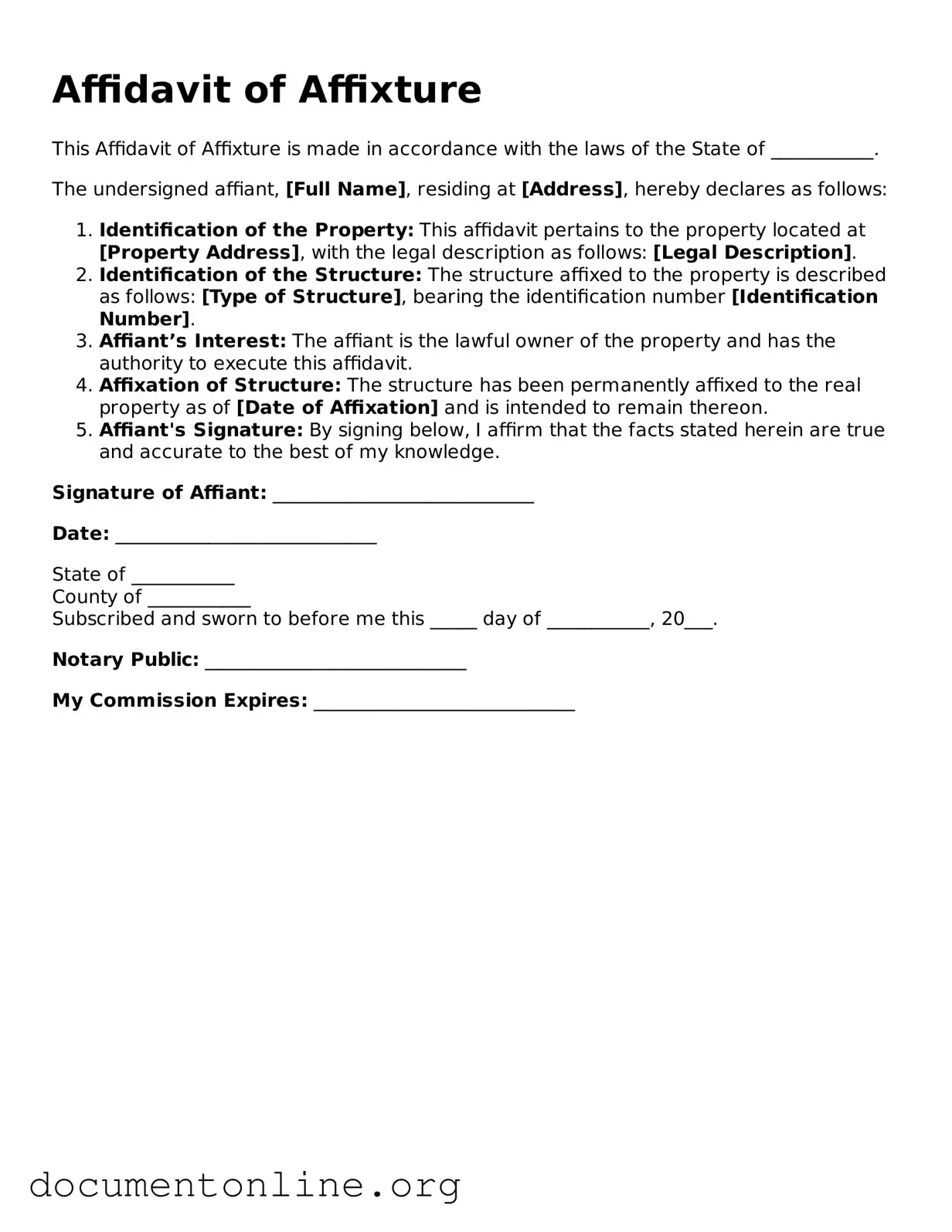 Free Affidavit of Affixture Form