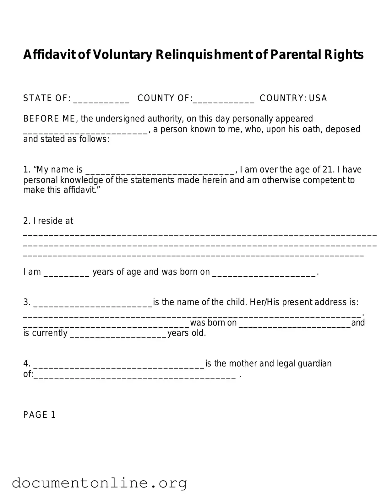 Free Affidavit Parental Rights Template