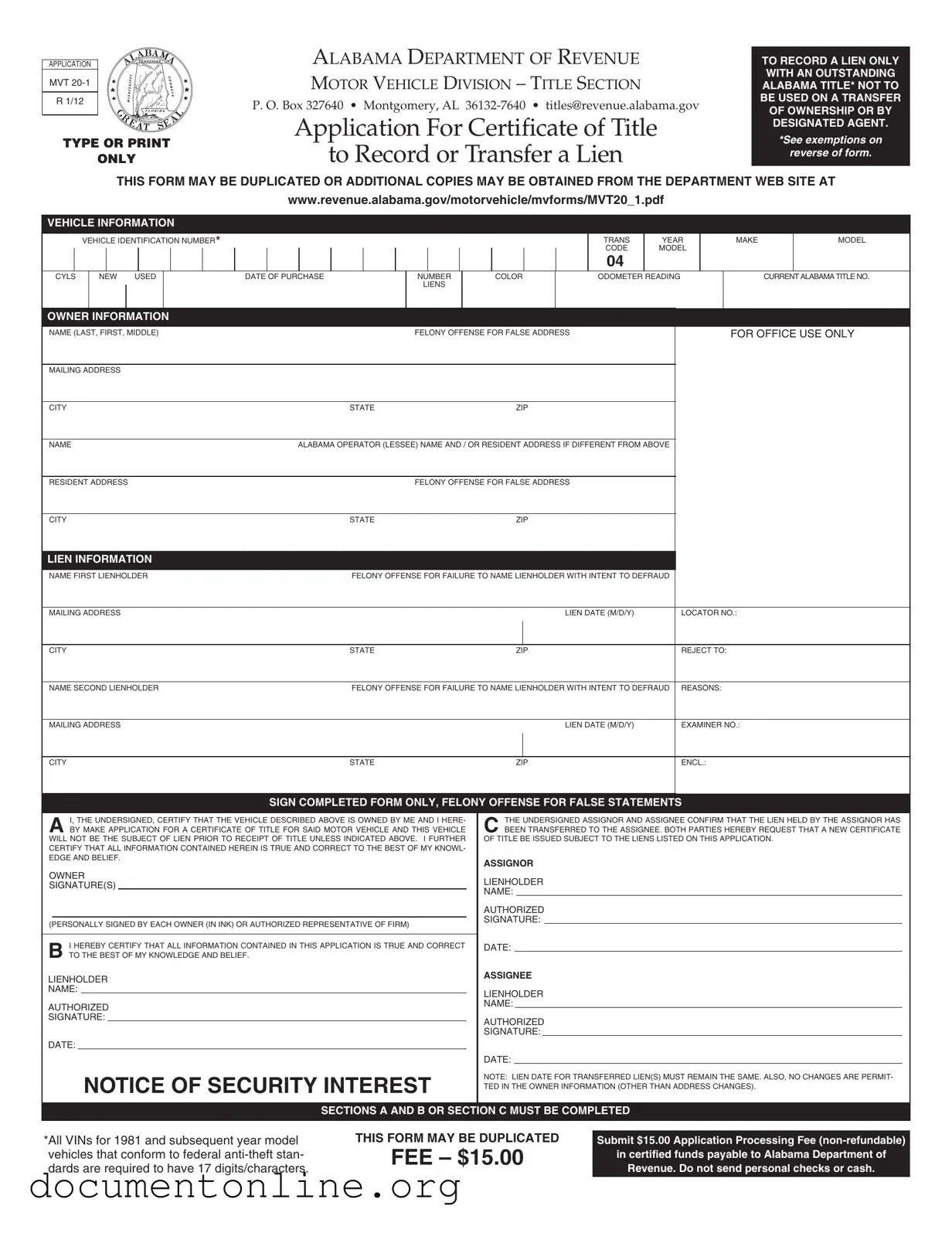 Free Alabama Mvt 20 1 Template