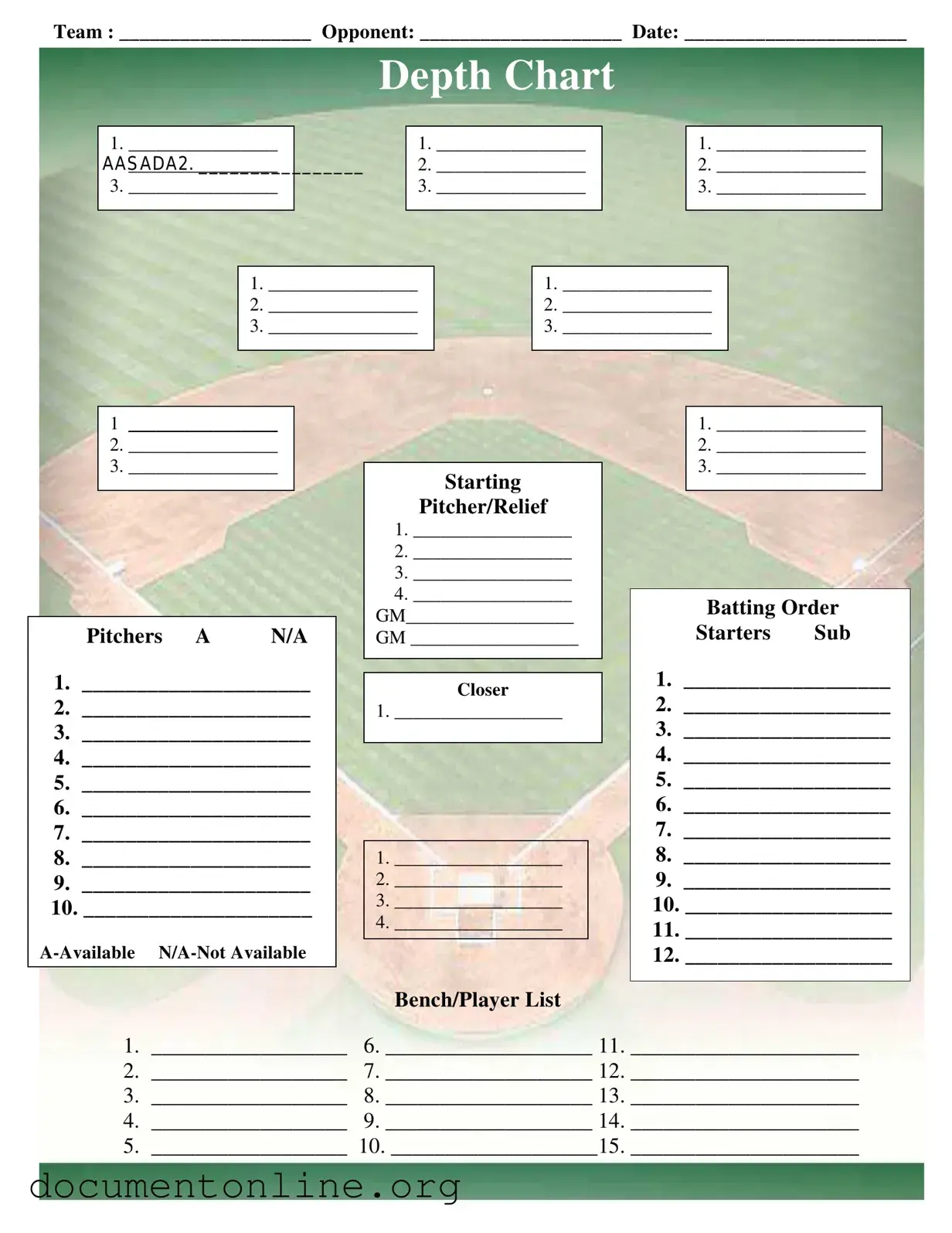 Free Baseball Field Lineup Template