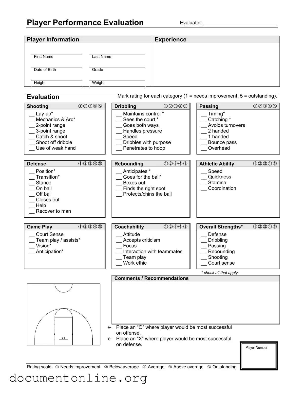 Free Basketball Evaluation Template