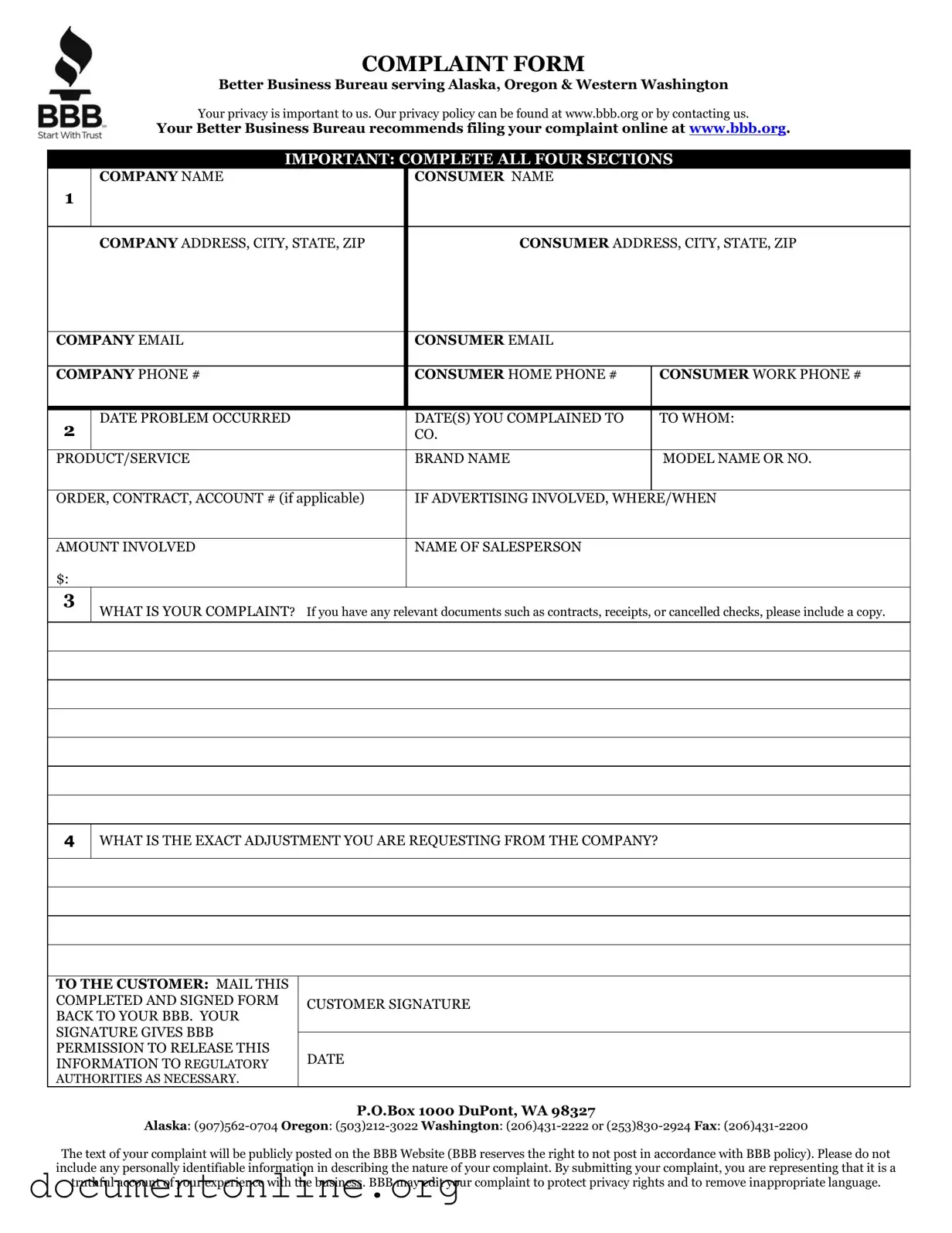 Free Bbb Complaint Template