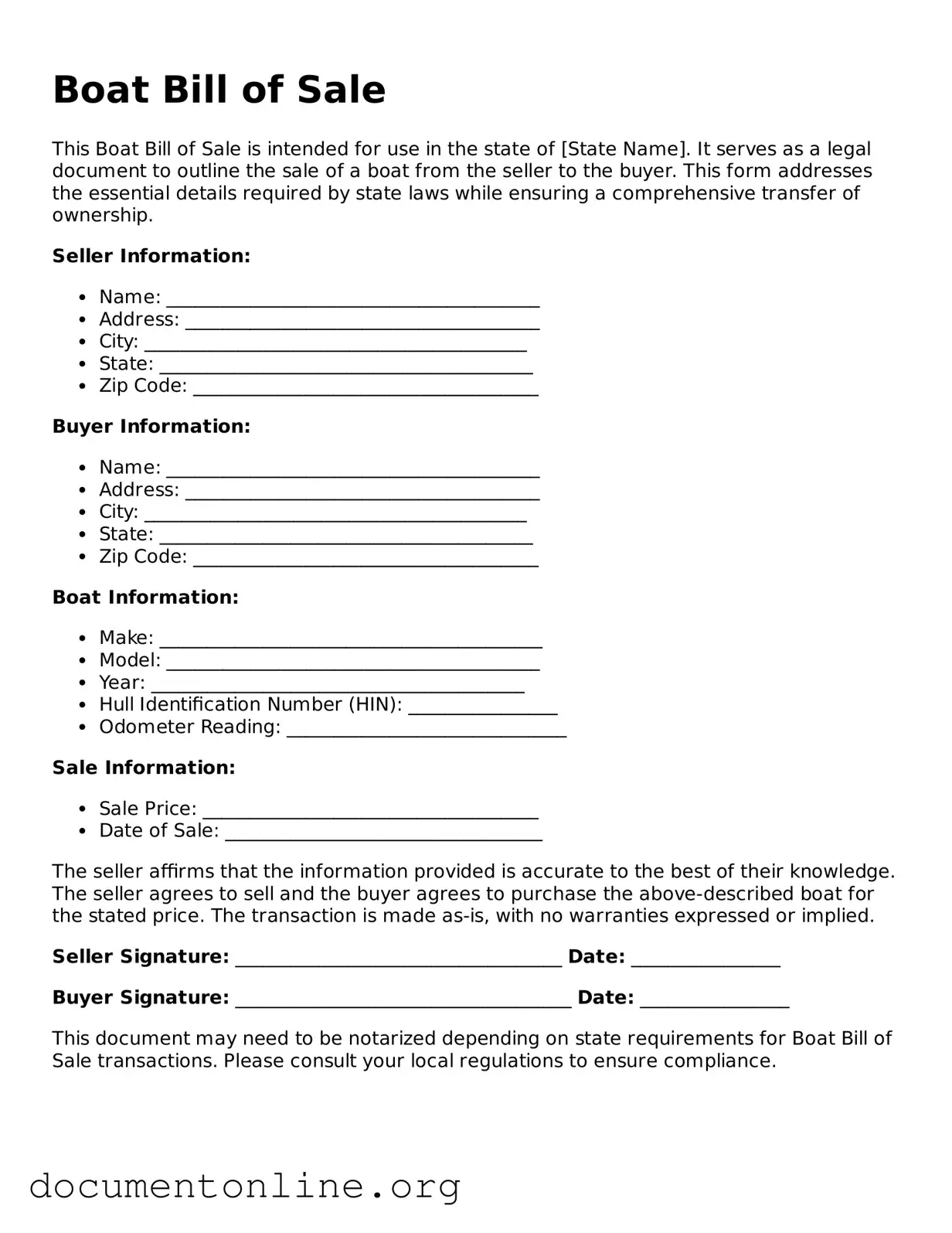 Free Boat Bill of Sale Form