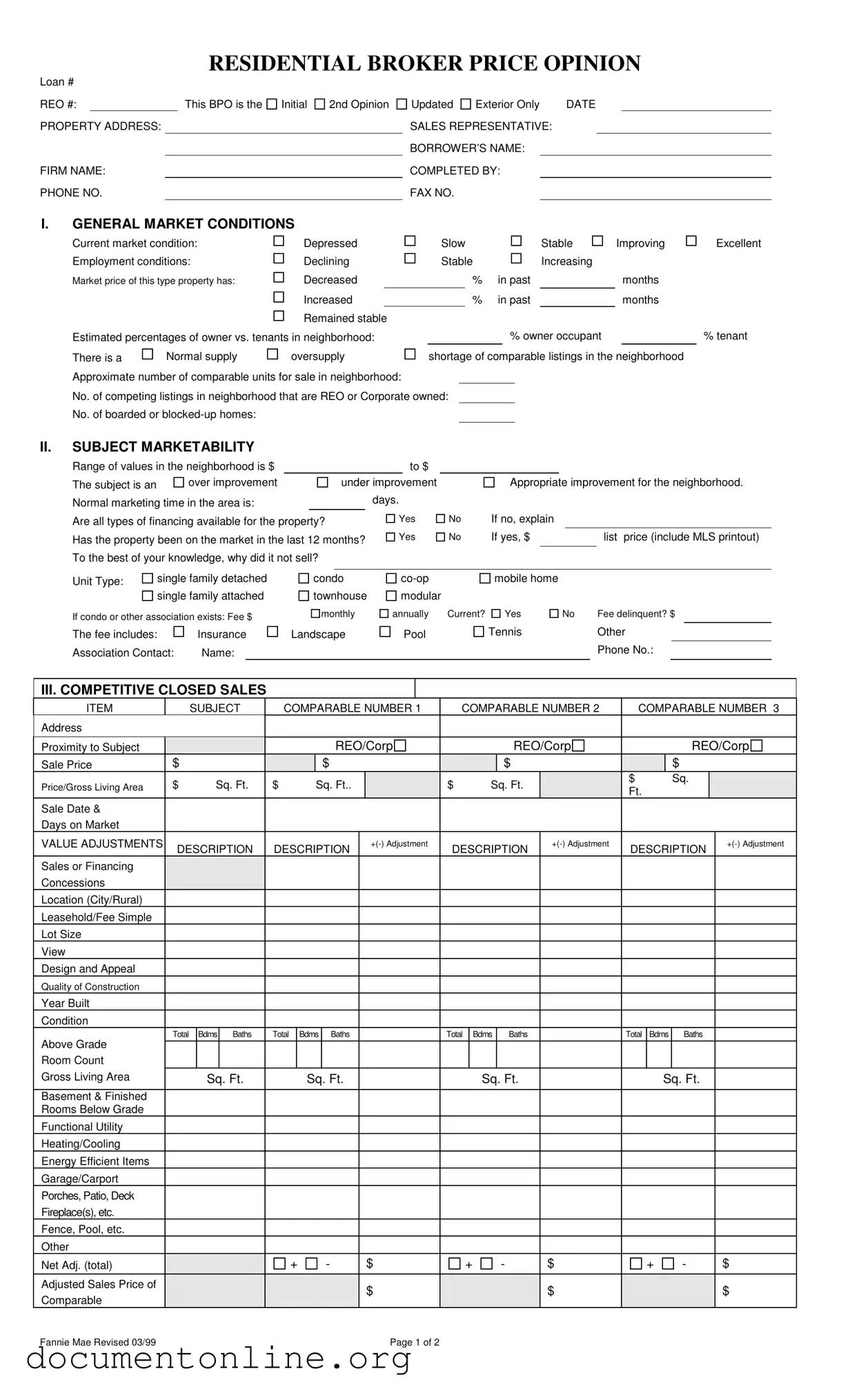 Free Broker Price Opinion Template