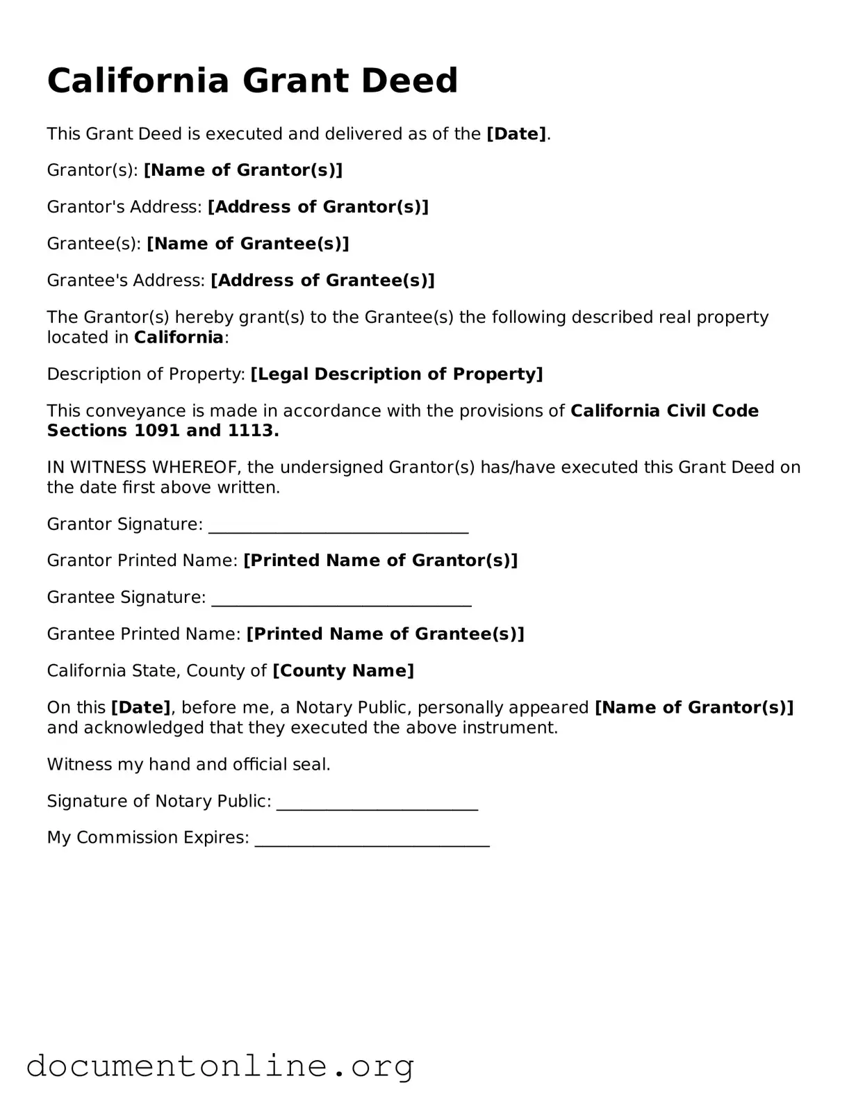 Free Deed Form for California State