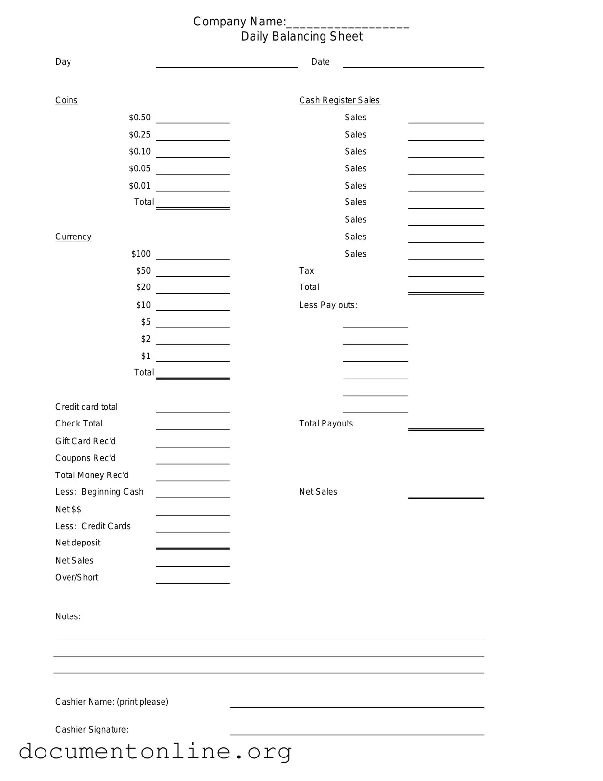 Free Cash Drawer Count Sheet Template
