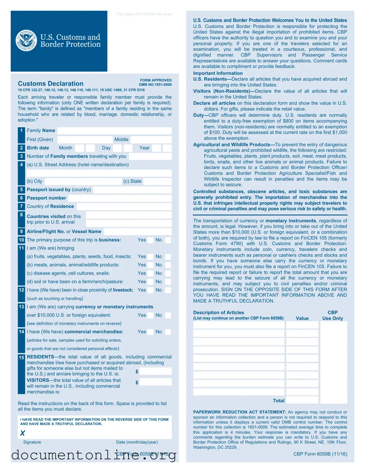 Free CBP 6059B Template