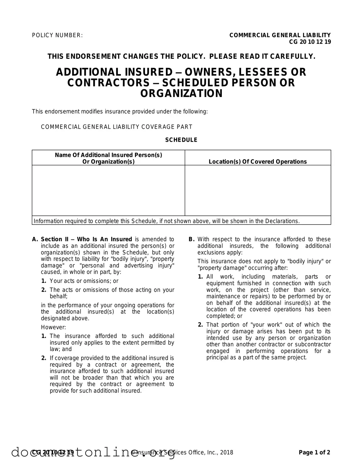 Free Cg 20 10 07 04 Liability Endorsement Template