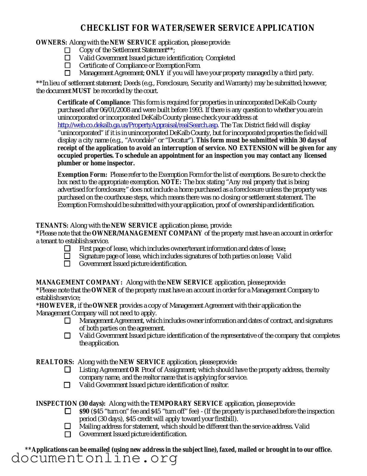 Free Dekalb County Water Application Template
