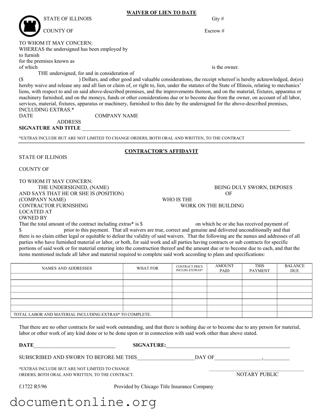 Free Chicago Title Waiver Format Template
