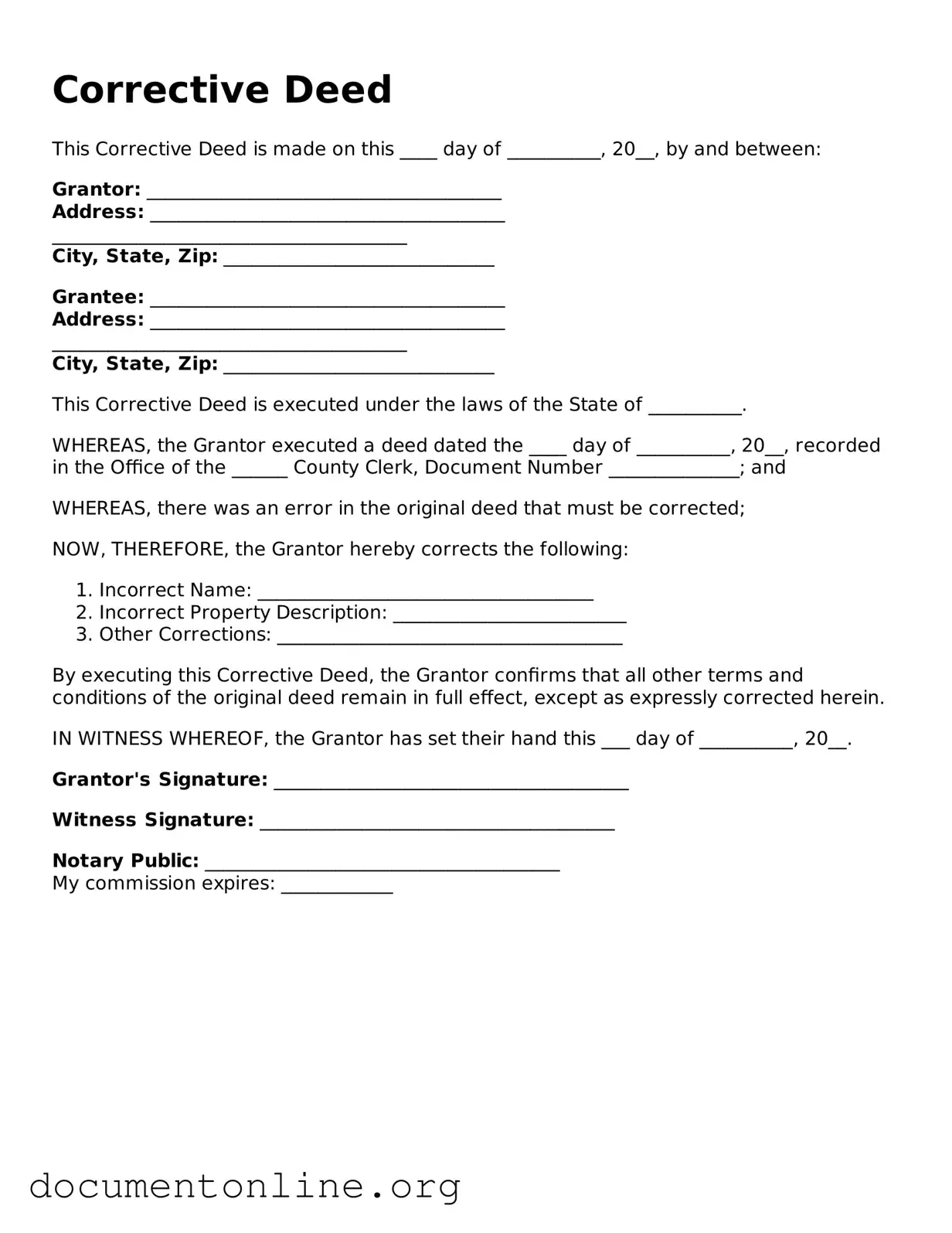 Free Corrective Deed Form