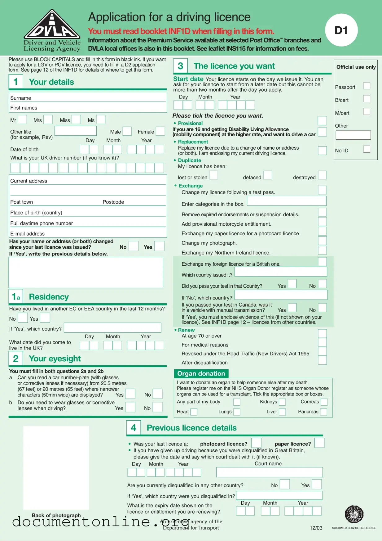 Free D1 Dvla Template