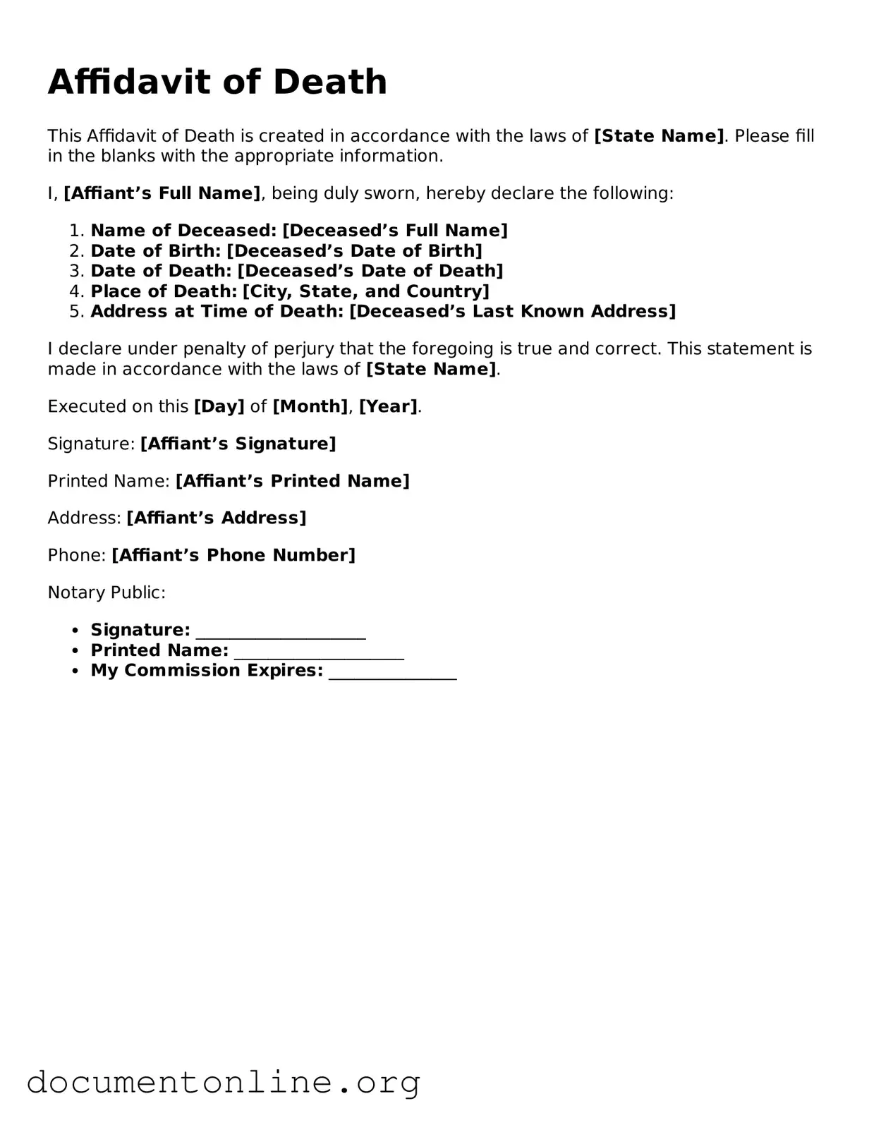 Free Affidavit of Death Form