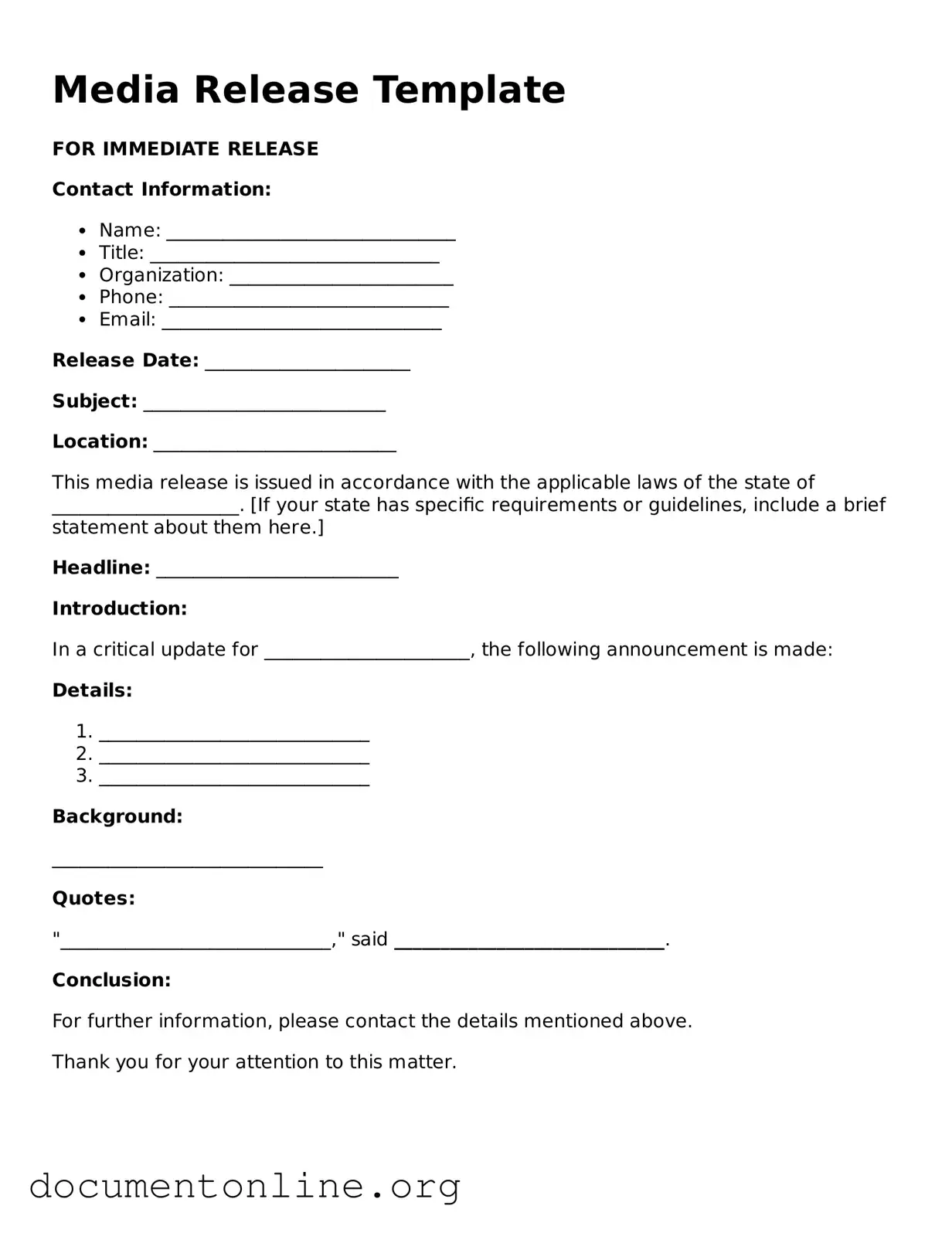 Free Media Release Form