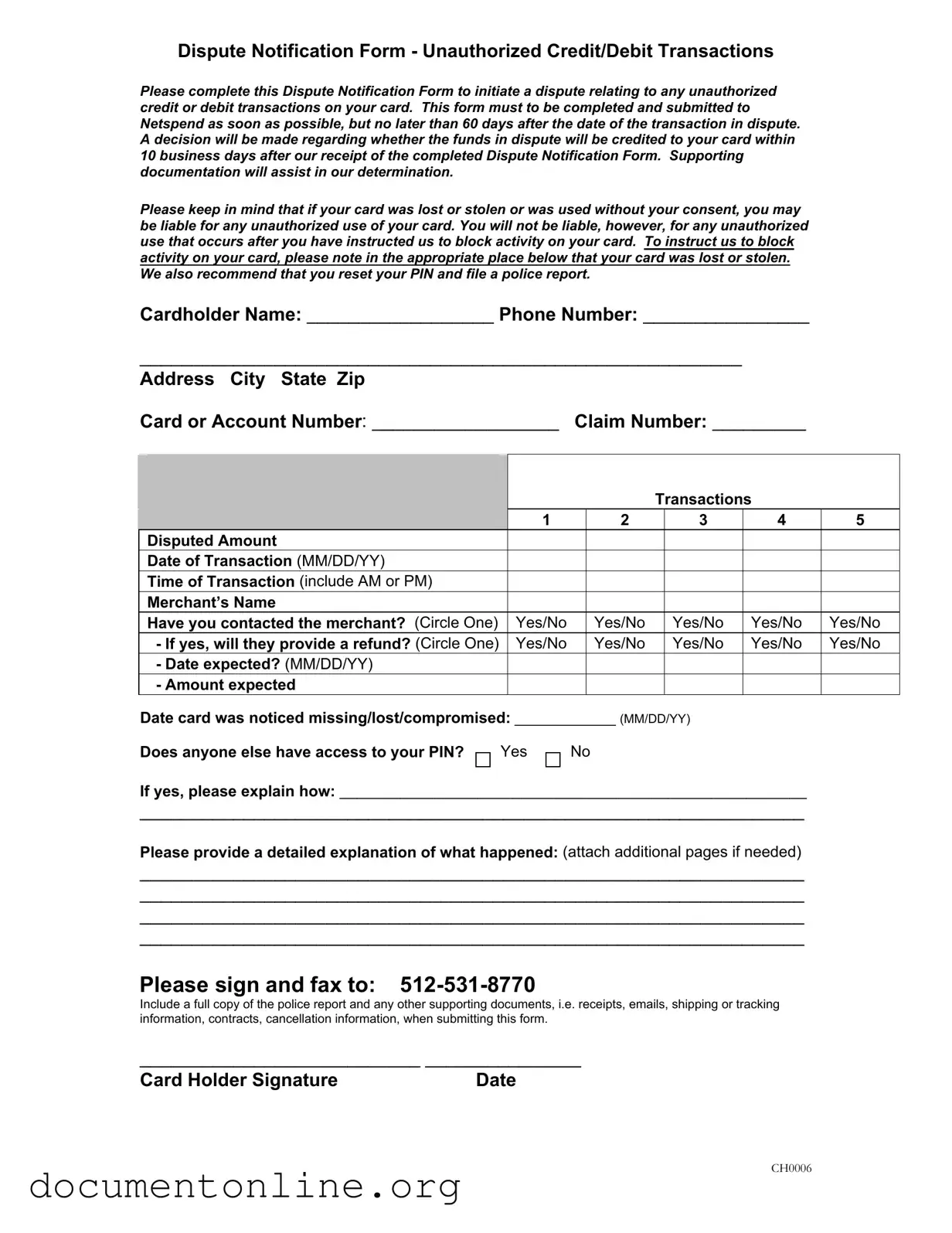 Free Netspend Dispute Template