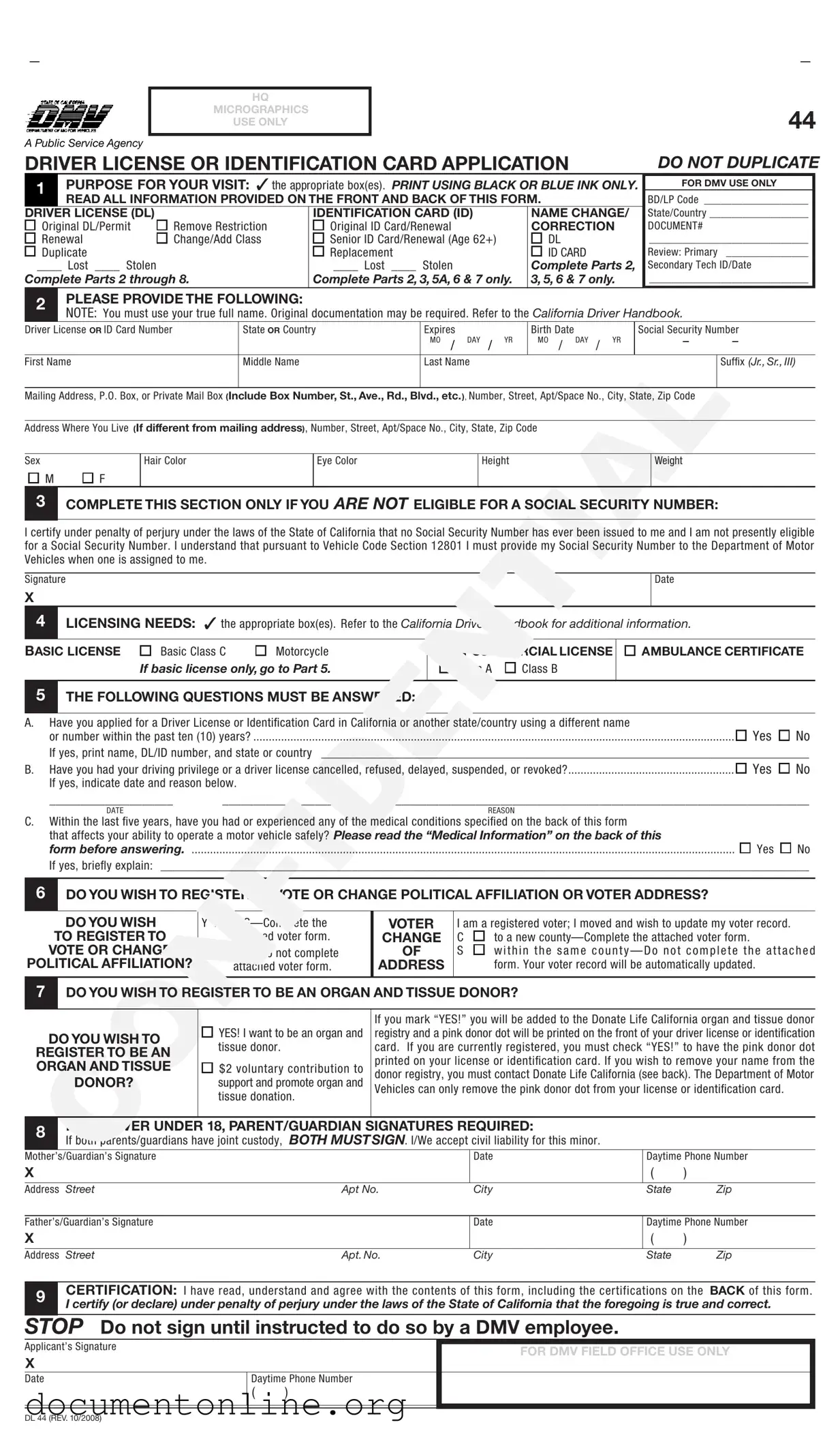 Free Ca Dmv Dl 44 Template