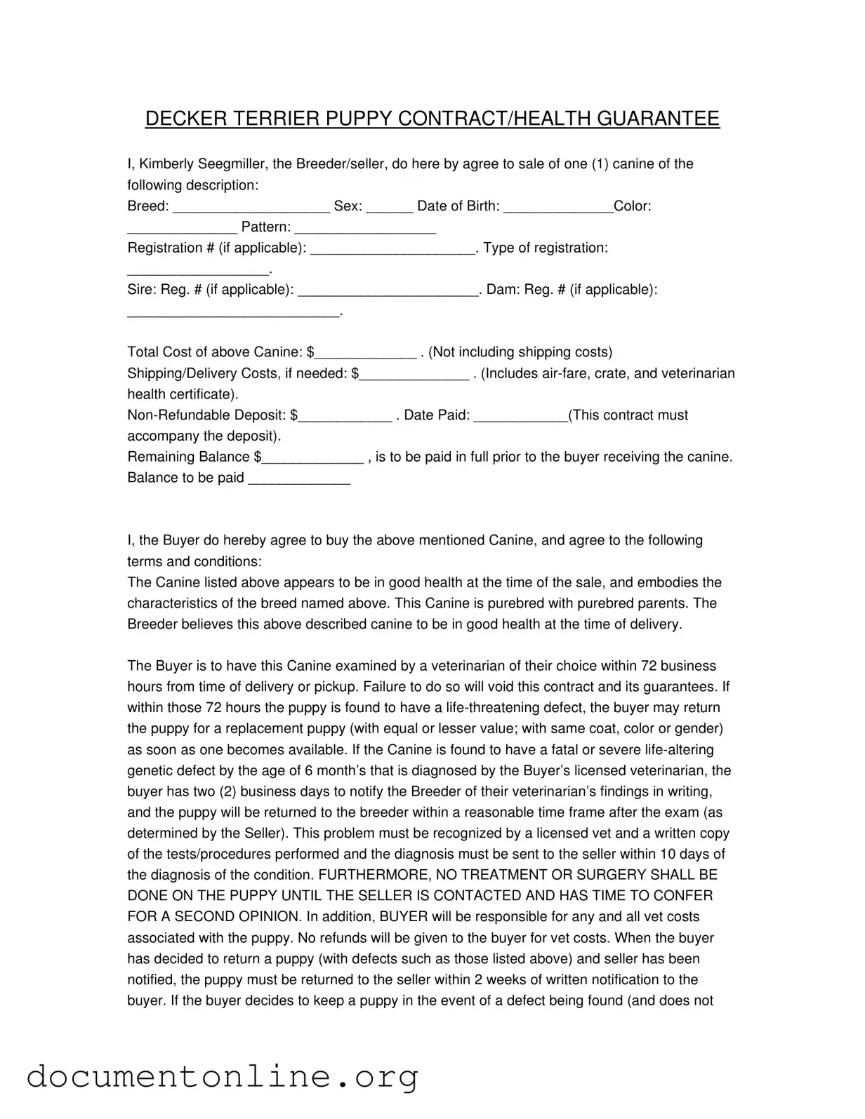 Free Health Guarantee Template