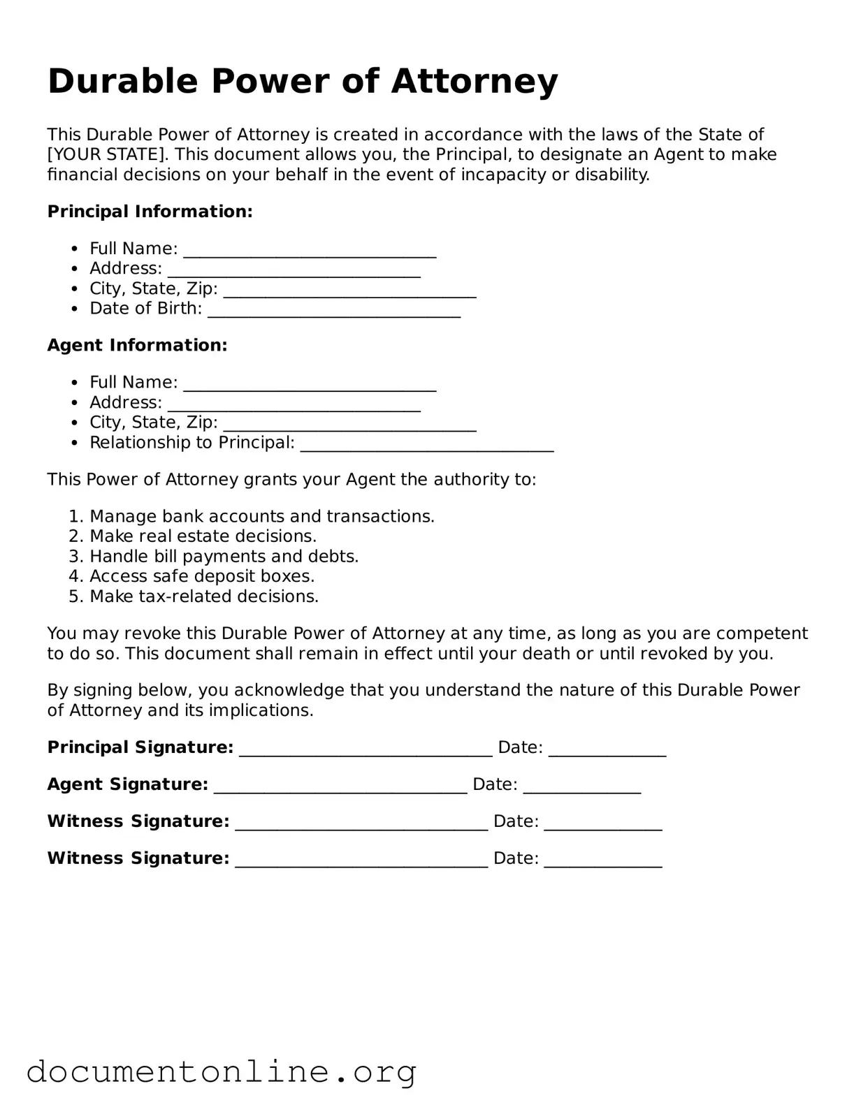 Free Durable Power of Attorney Form