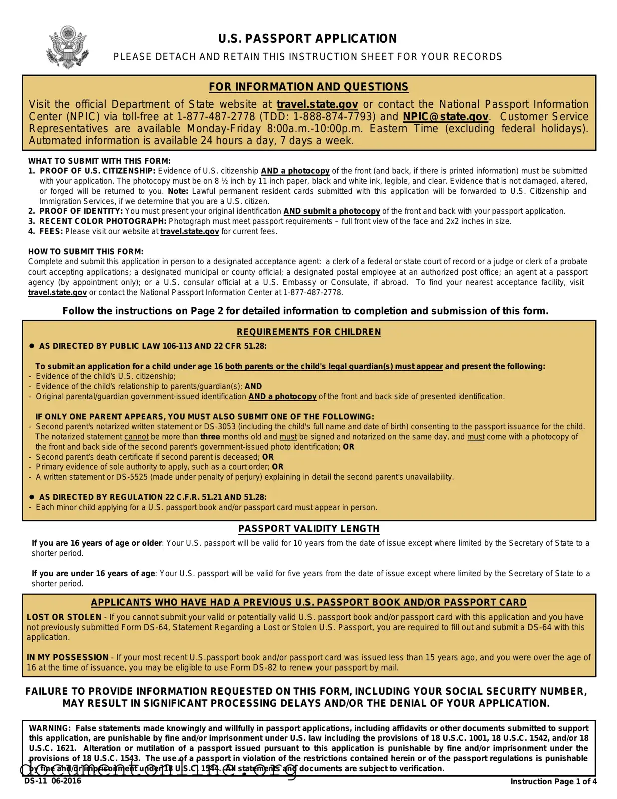 Free DS-11 U.S. Passport application Template