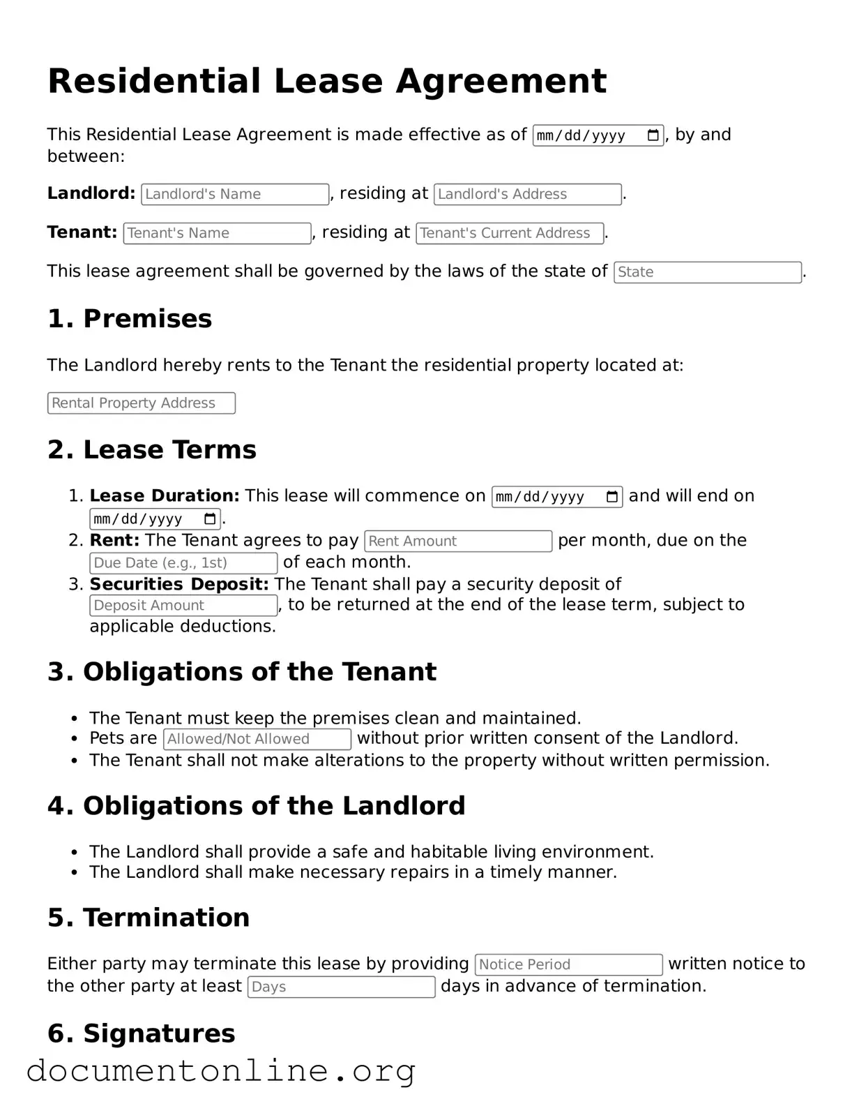 Free Residential Lease Agreement Form