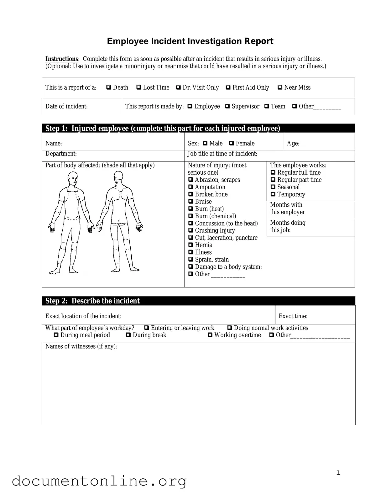 Free Employee Accident Report Template