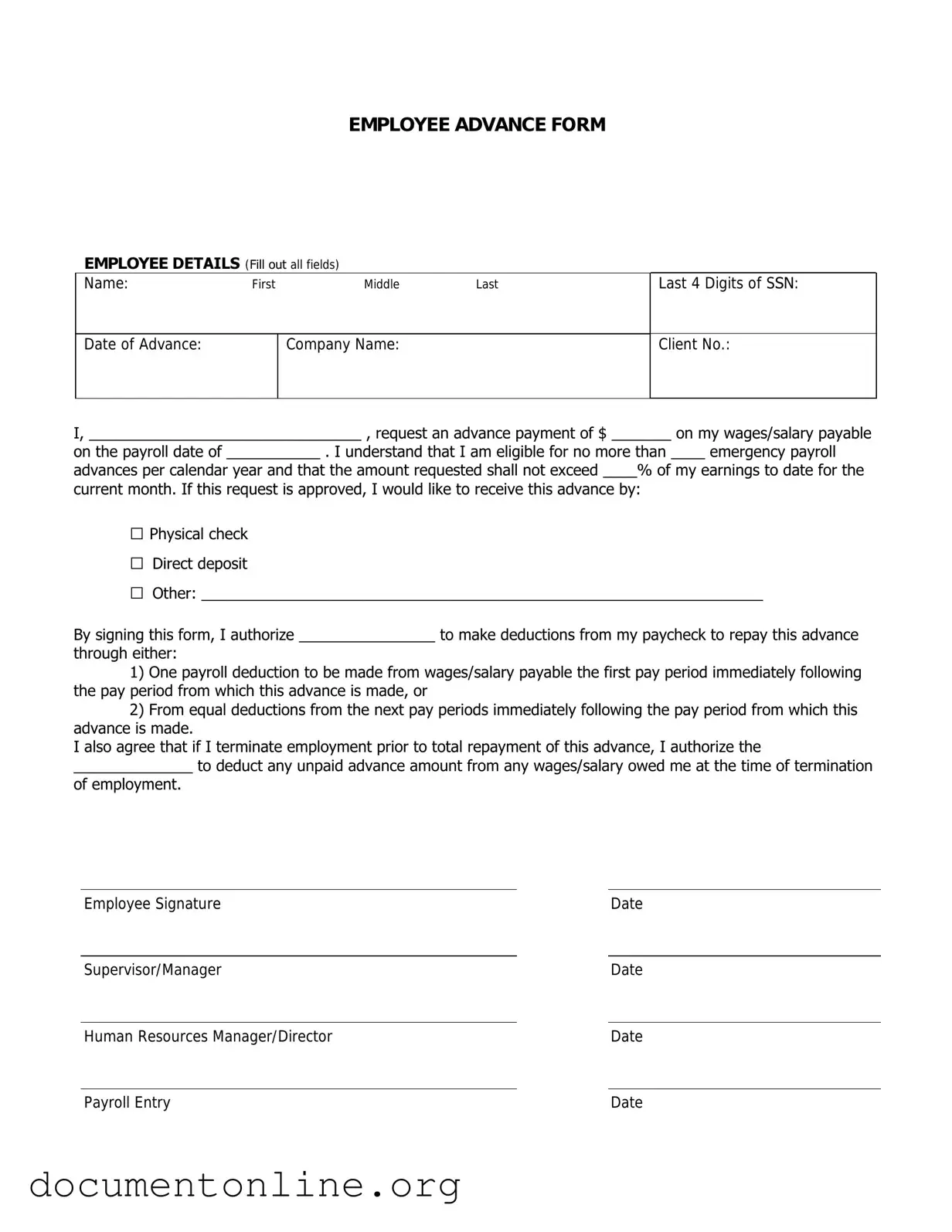 Free Employee Advance Template