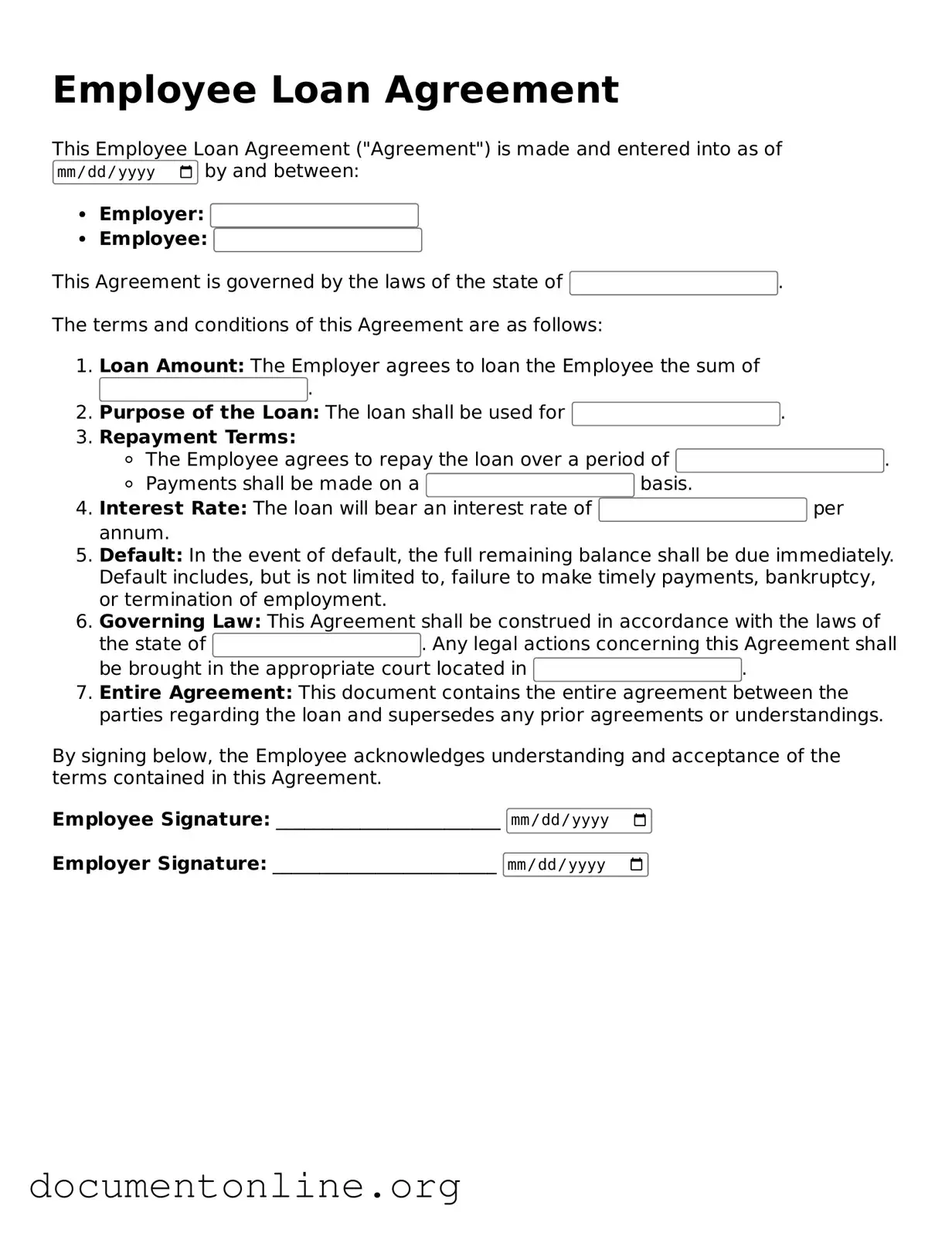 Free Employee Loan Agreement Form