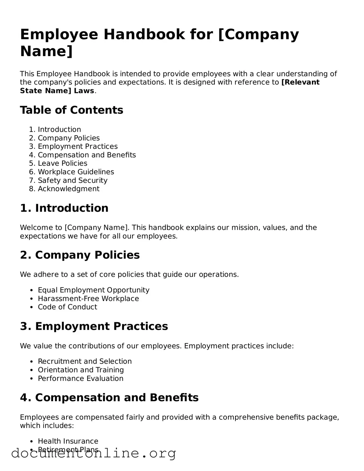 Free Employee Handbook Form