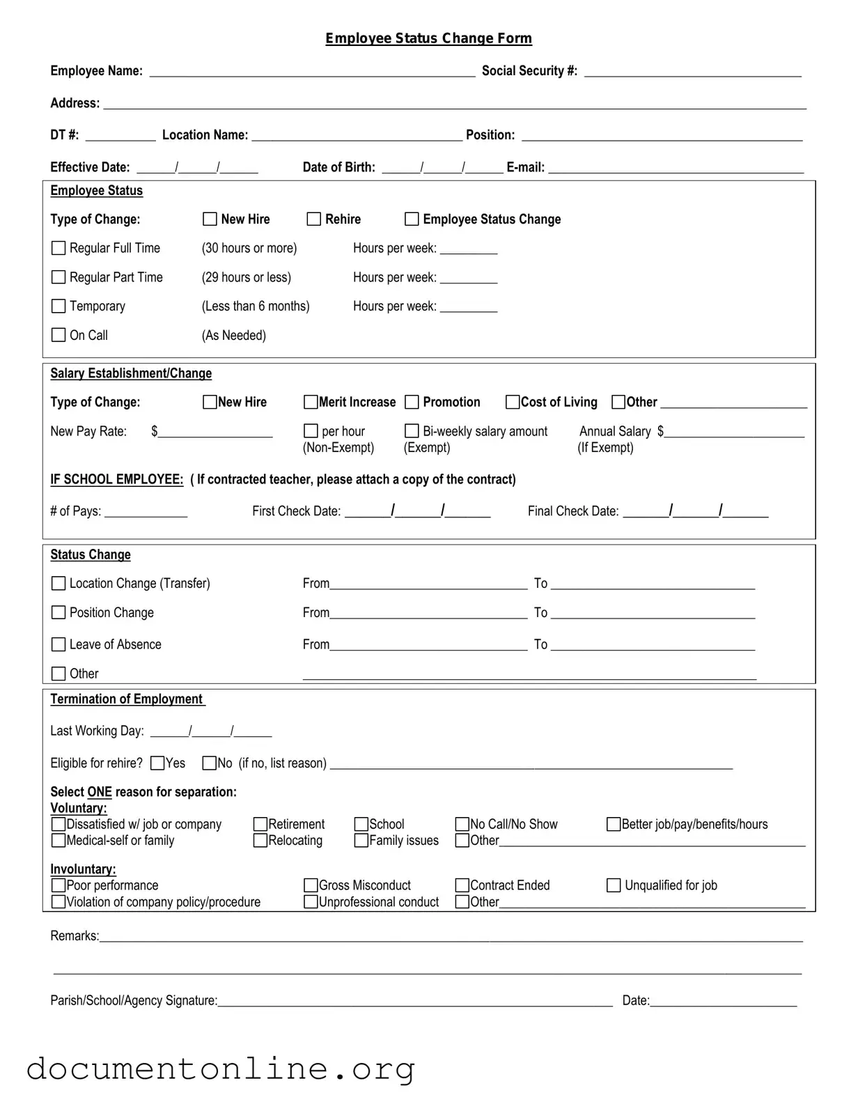 Free Employee Status Change Template