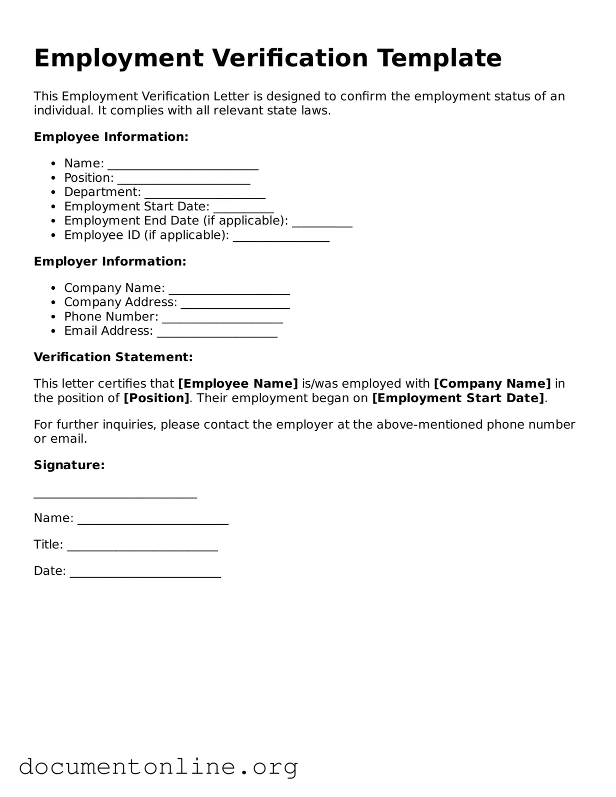 Free Employment Verification Form