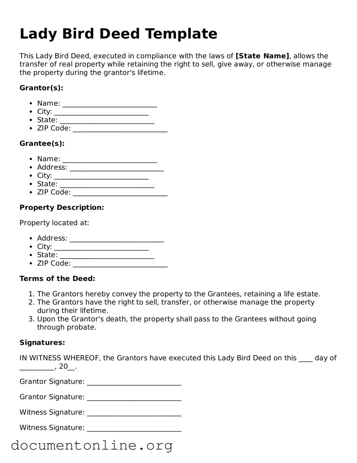 Free Lady Bird Deed Form