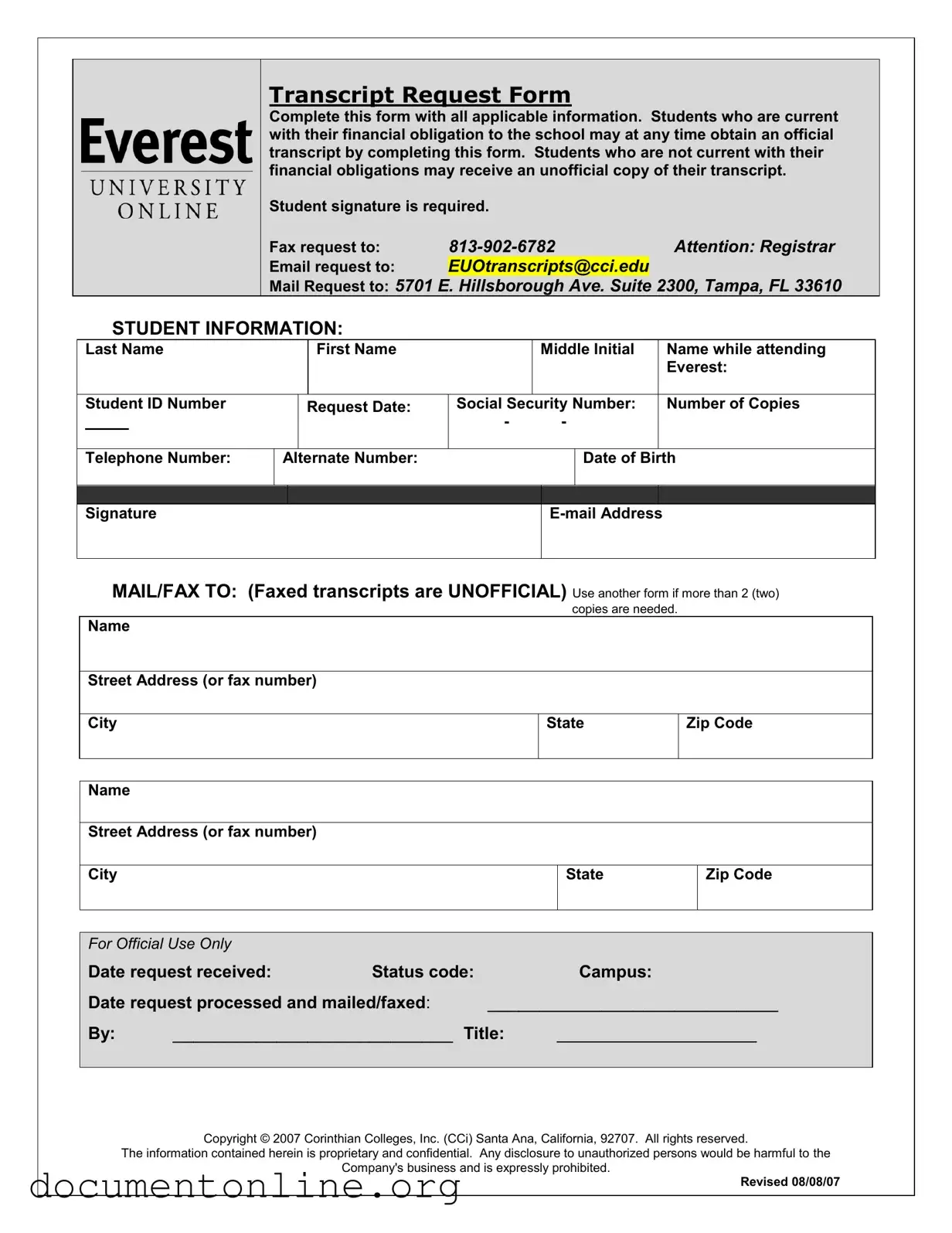 Free everest university transcript pdf template documents pdf online