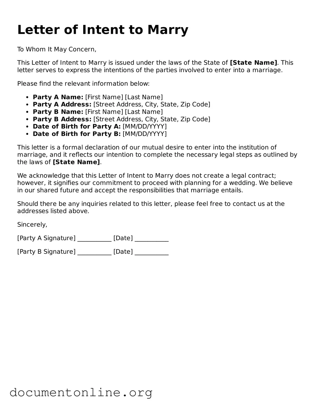 Free Letter of Intent to Marry Form