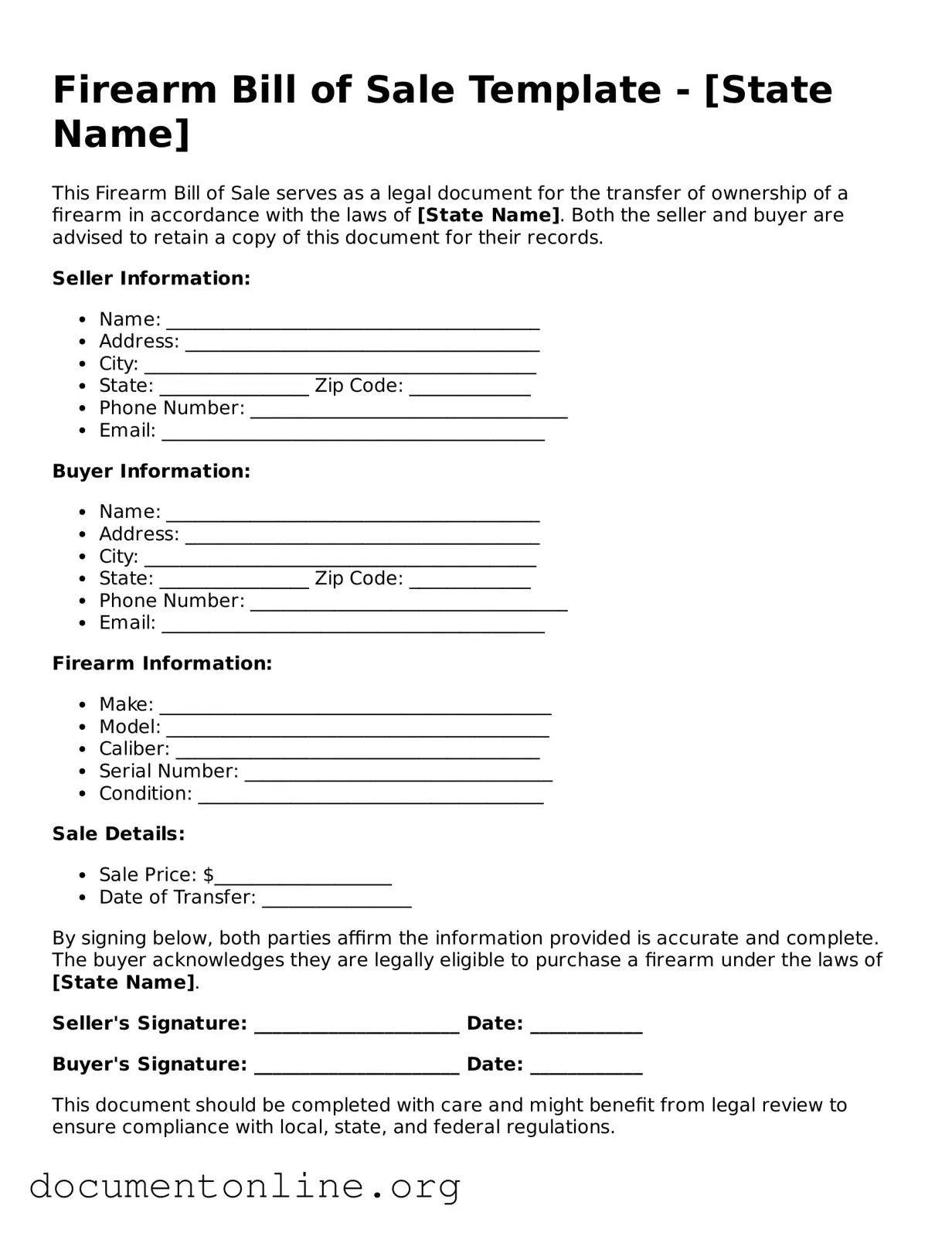 Free Firearm Bill of Sale Form