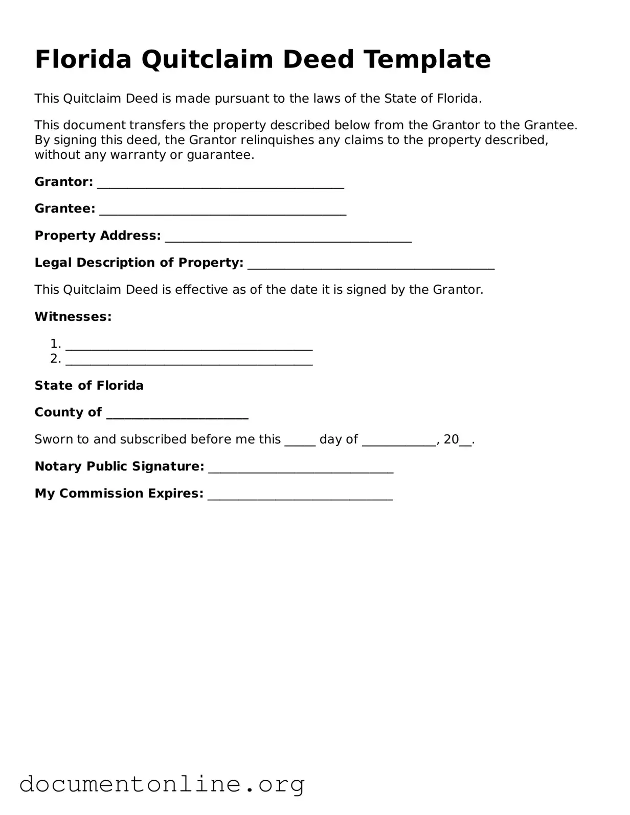 Free Quitclaim Deed Form for Florida State