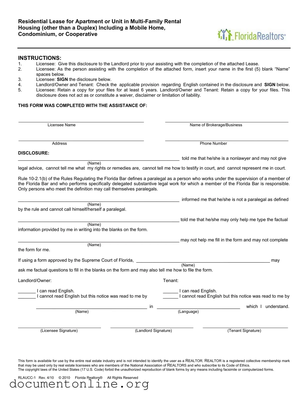 Free Florida Realtors Residential Lease Template