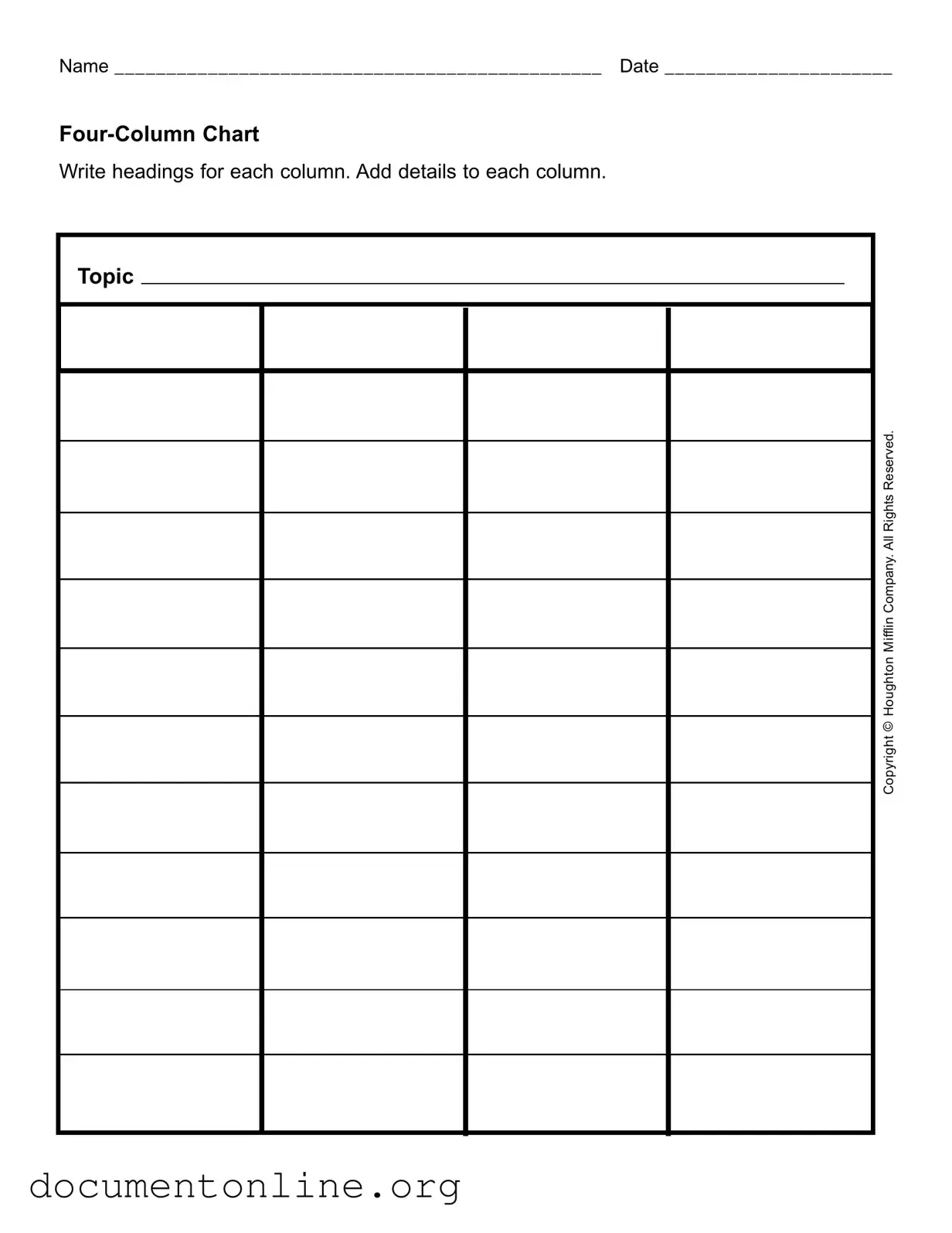 Free Four Column Chart Template