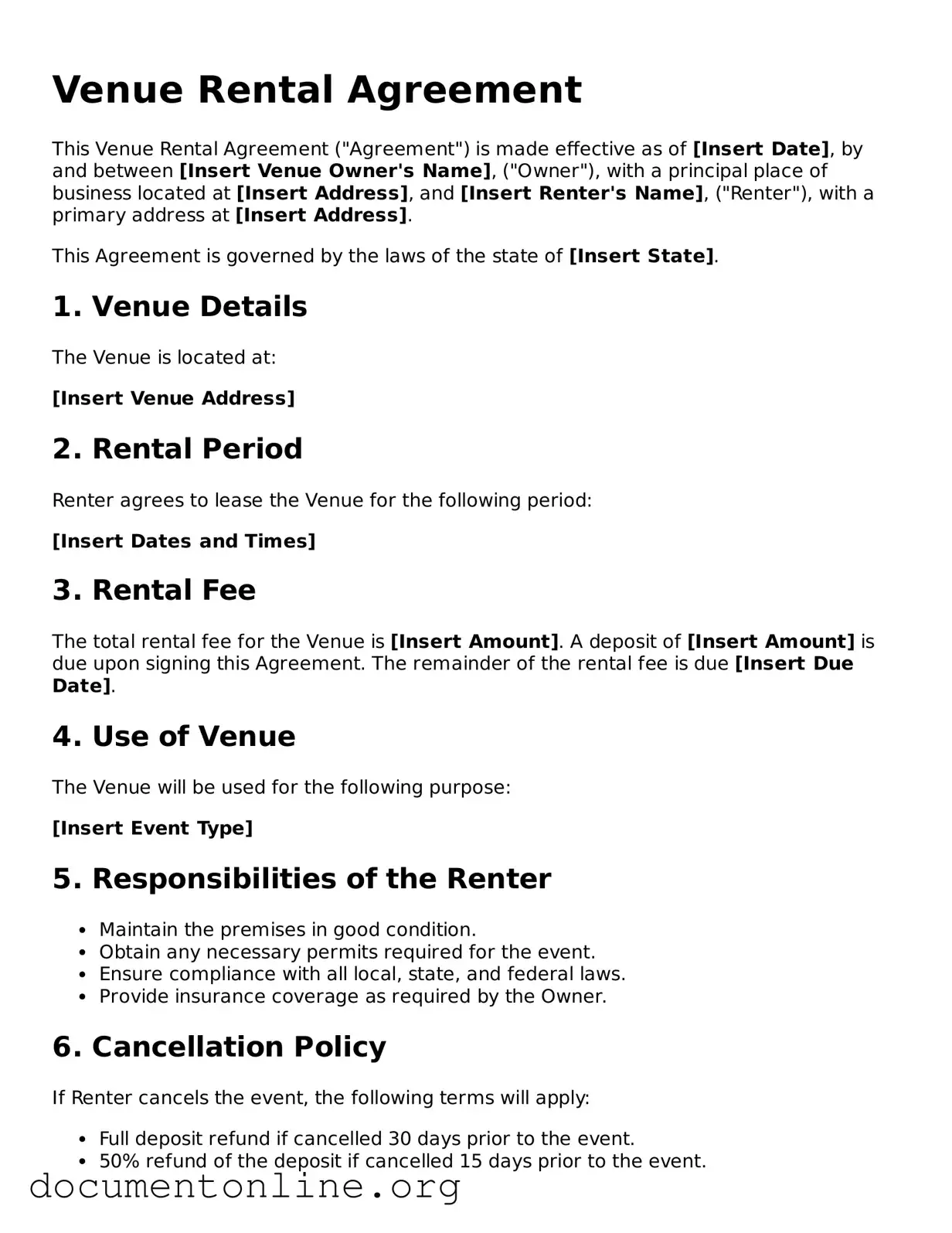 Free Venue Rental Agreement Form