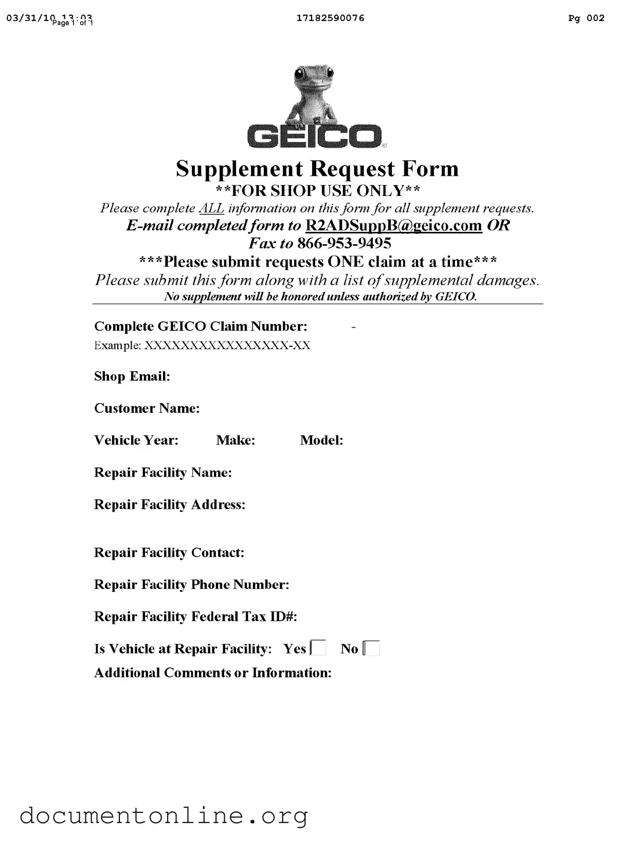 Free Geico Supplement Request Template