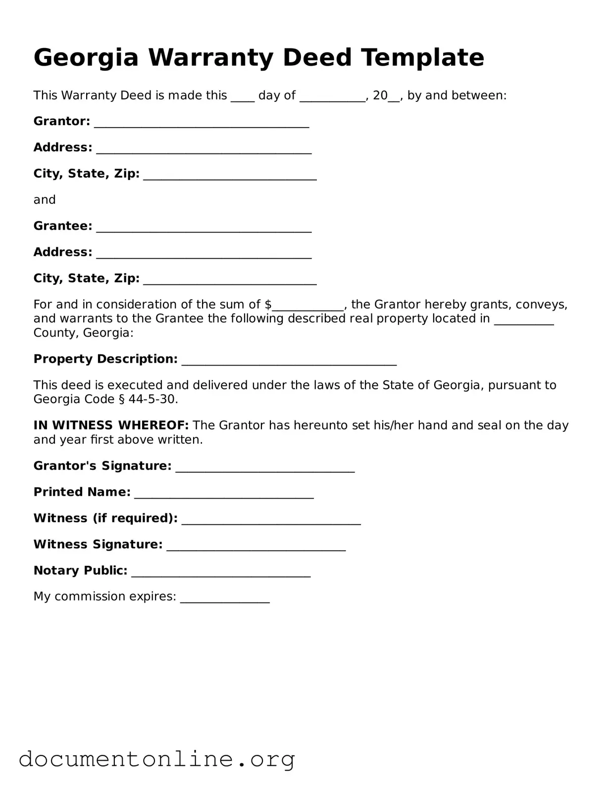 Free Deed Form for Georgia State