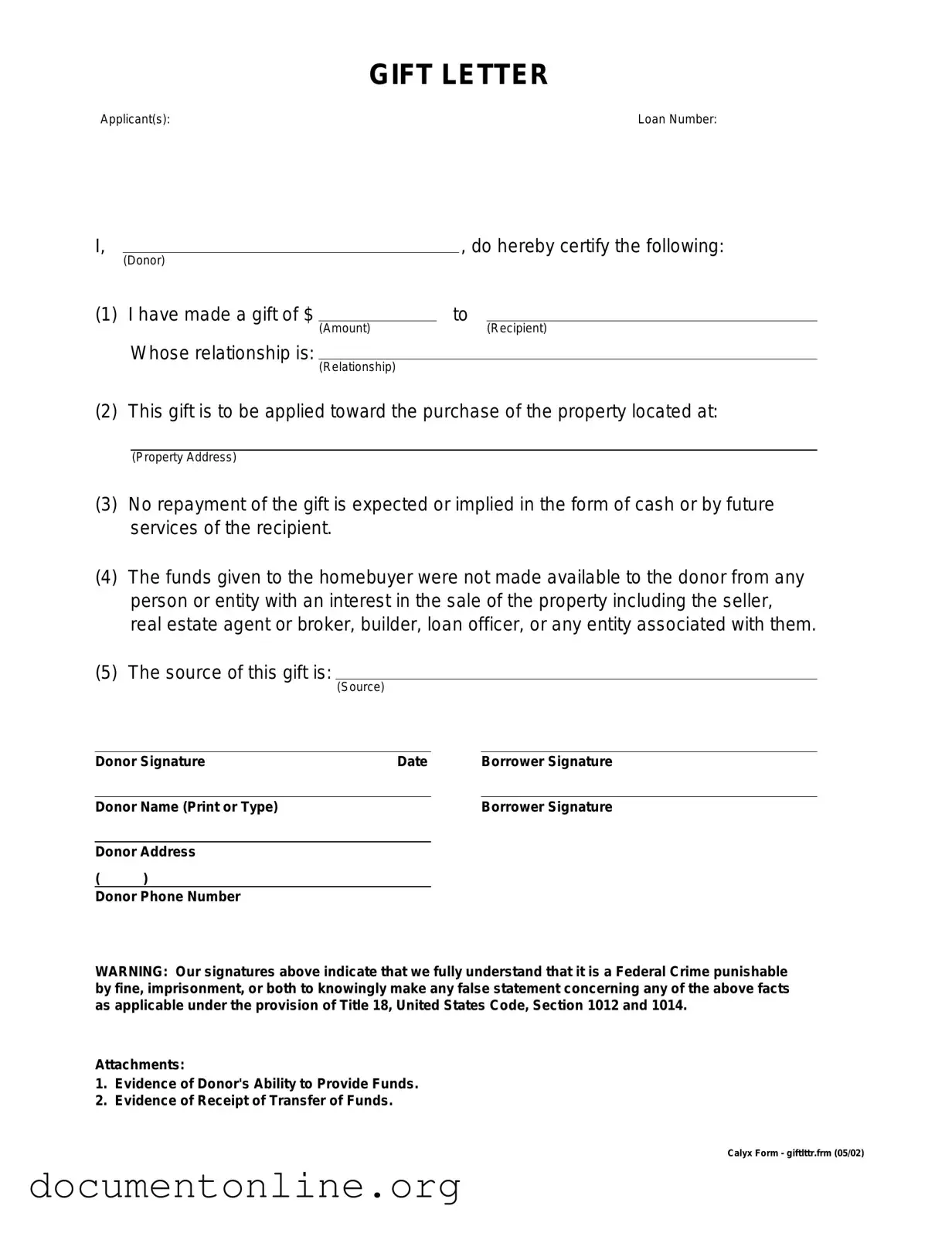 Free Gift Letter Template