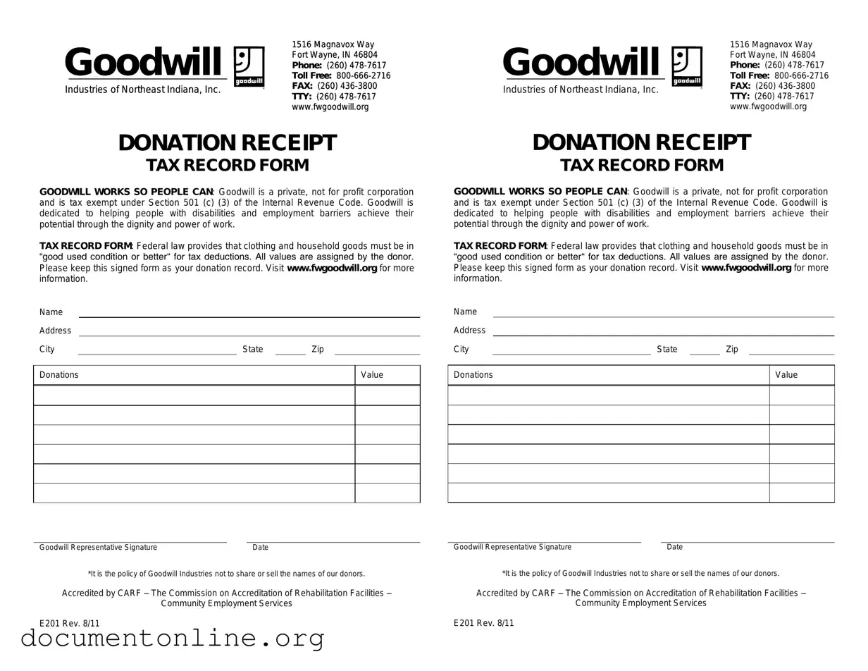 Free Goodwill donation receipt Template