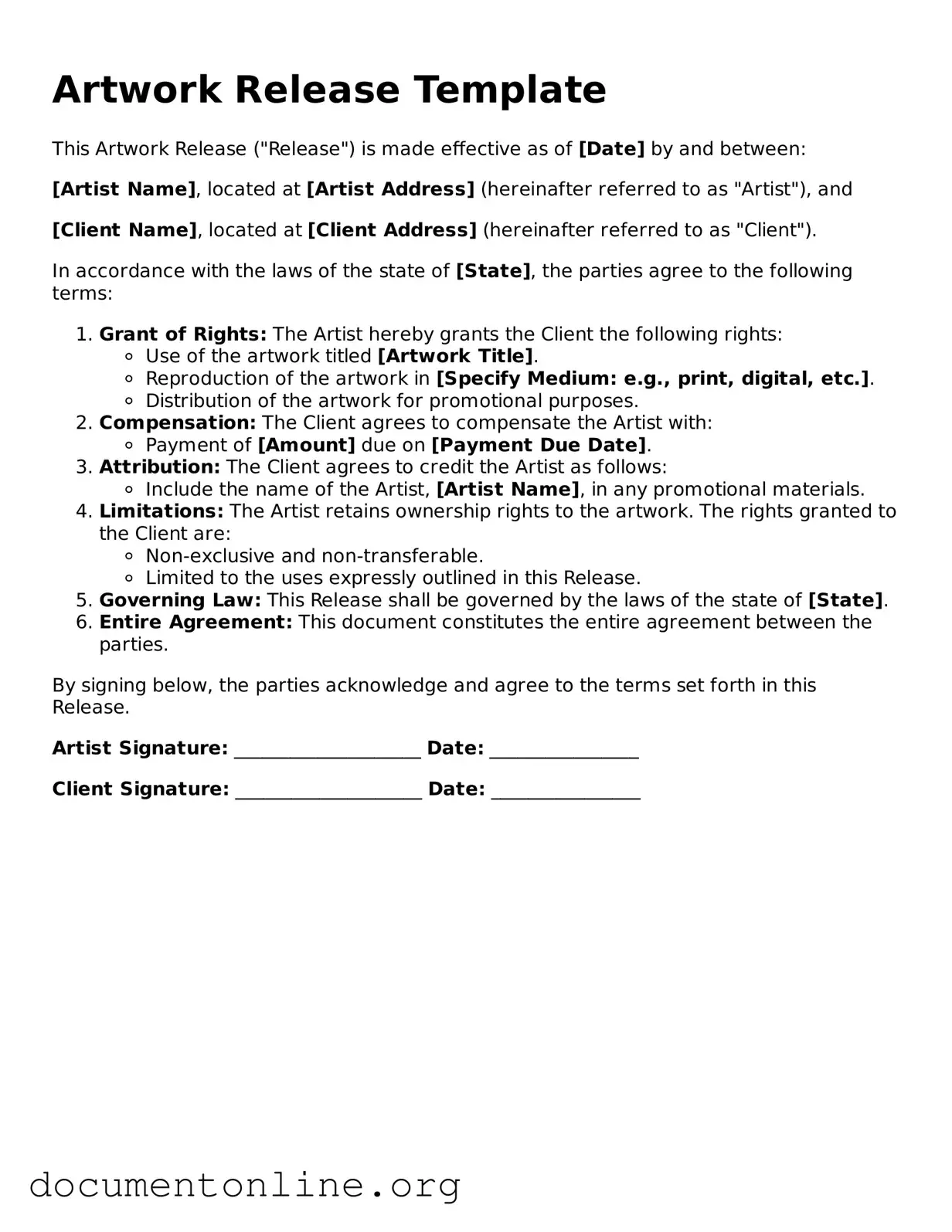 Free Artwork Release Form