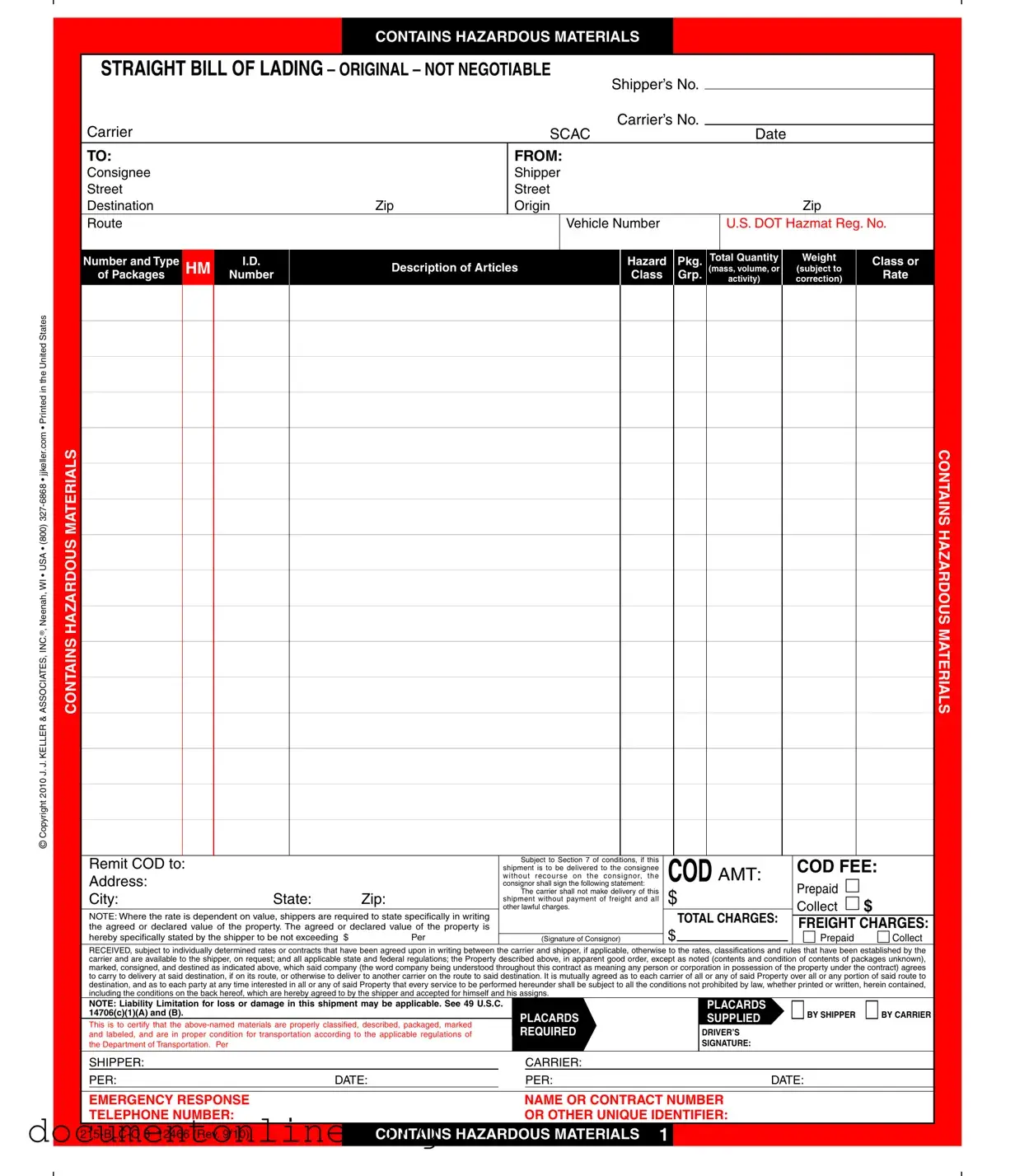 Free Hazard Bill Of Ladden Template